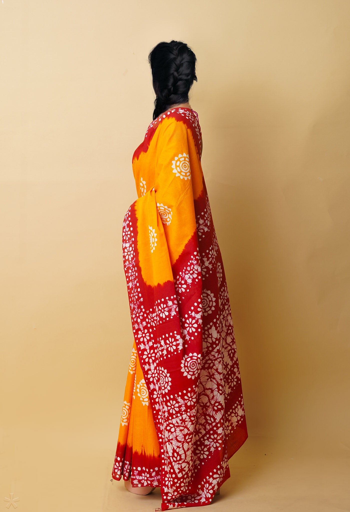 Yellow Pure Wax Batik Printed Superfine Mulmul Cotton Saree