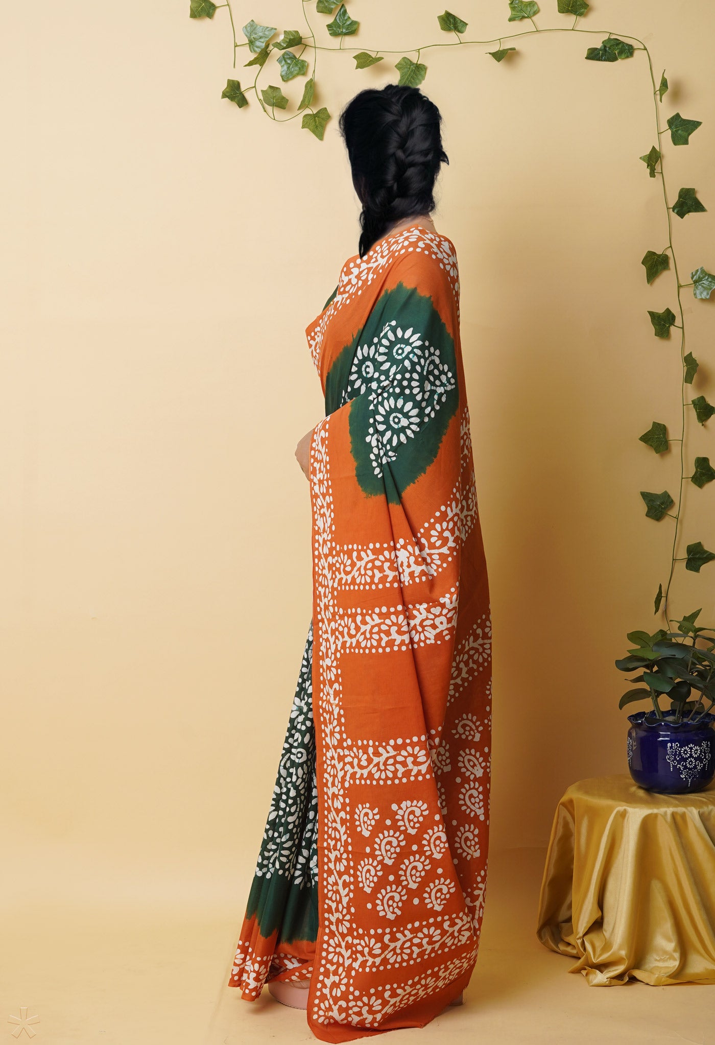 Green Pure Wax Batik Printed Superfine Mulmul Cotton Saree