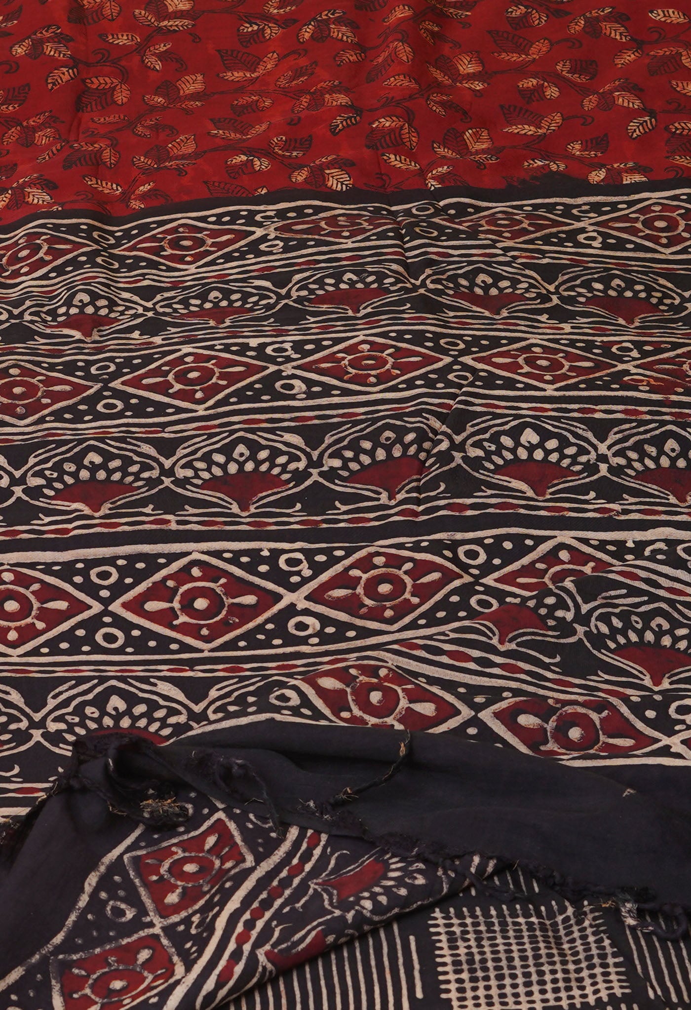 Red Ajrakh Printed Soft Silk Saree