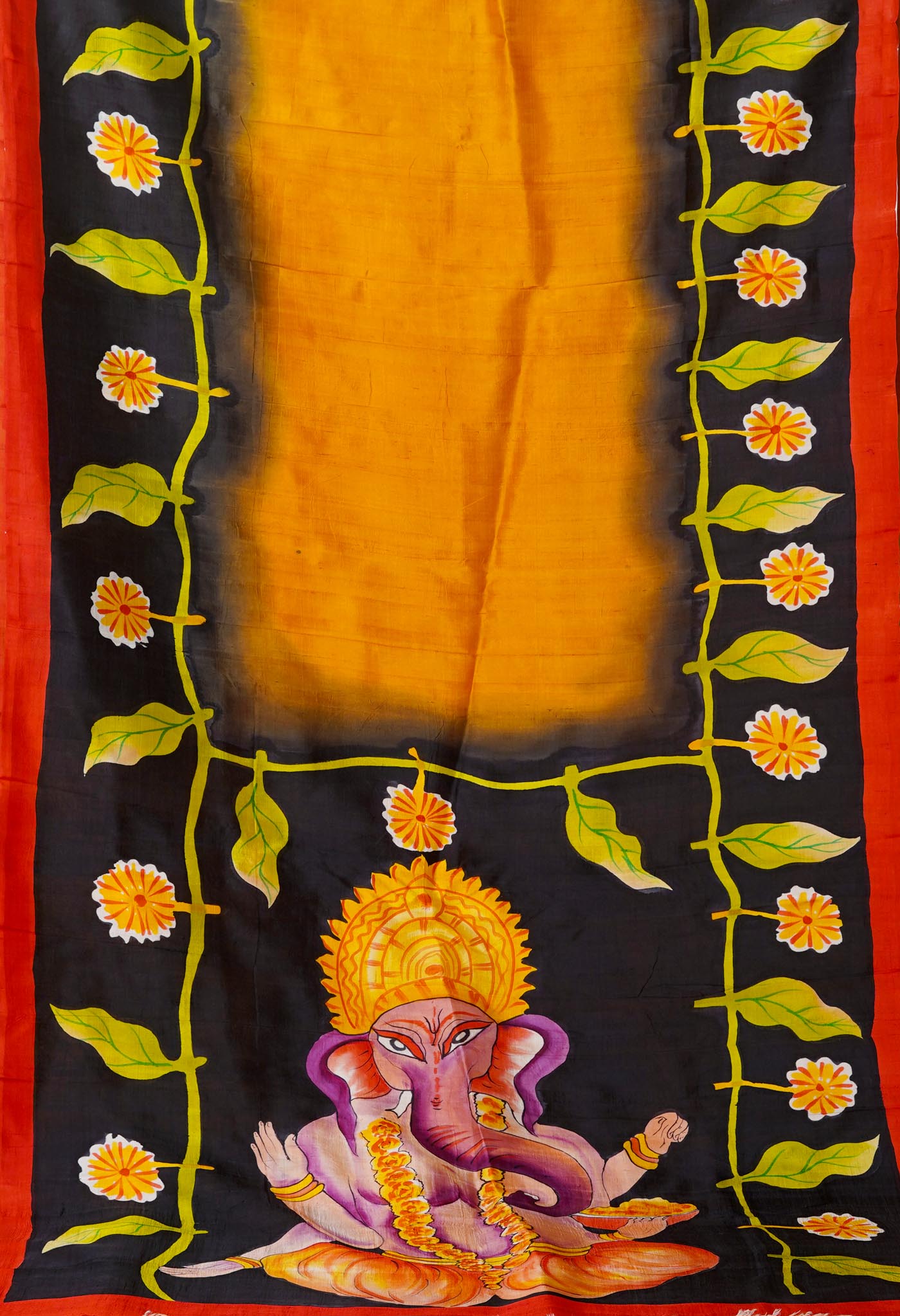 Yellow Pure Handloom Hand Painted Murshidabad Silk Saree