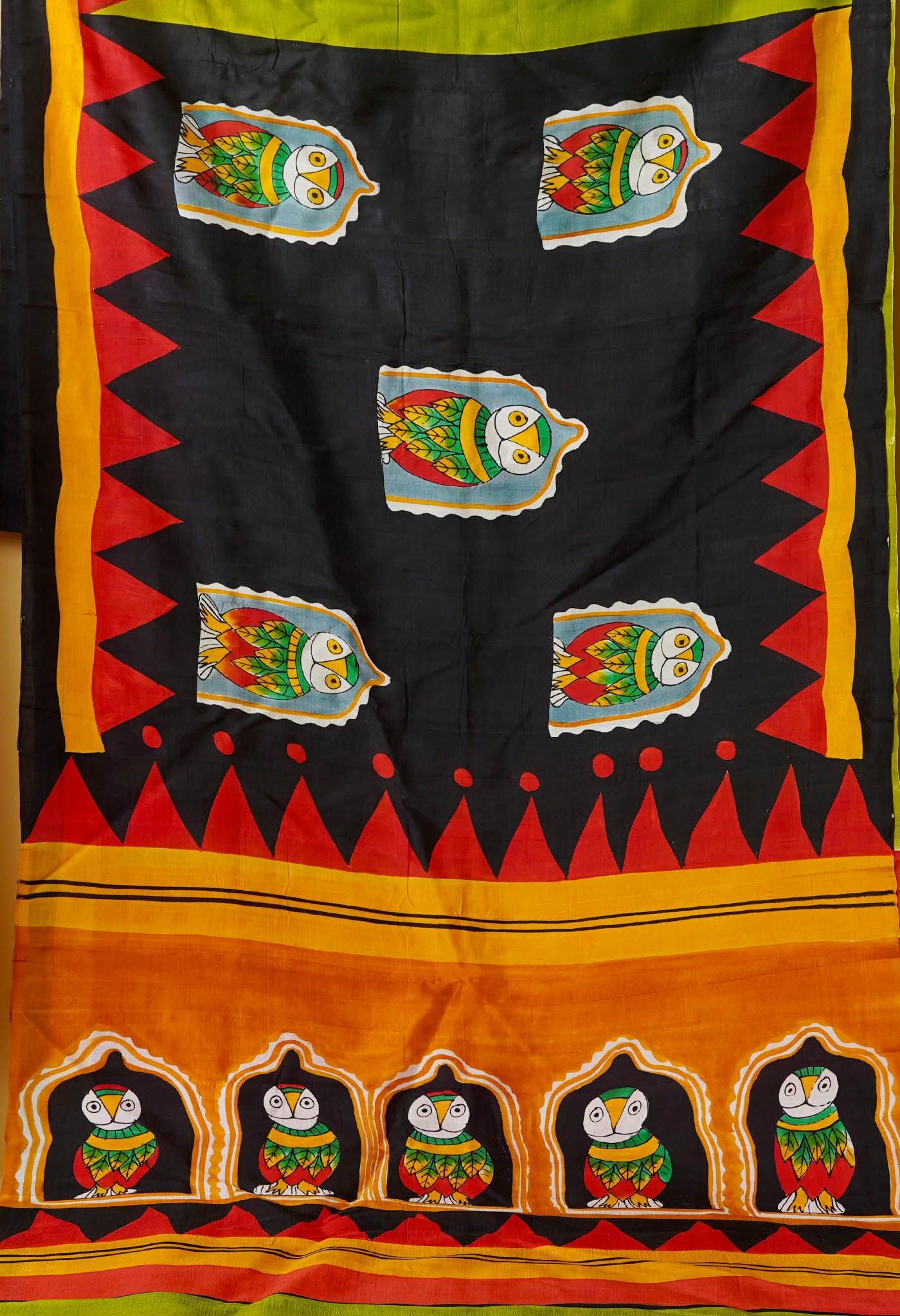 Black Pure Handloom Hand Painted Murshidabad Silk Saree