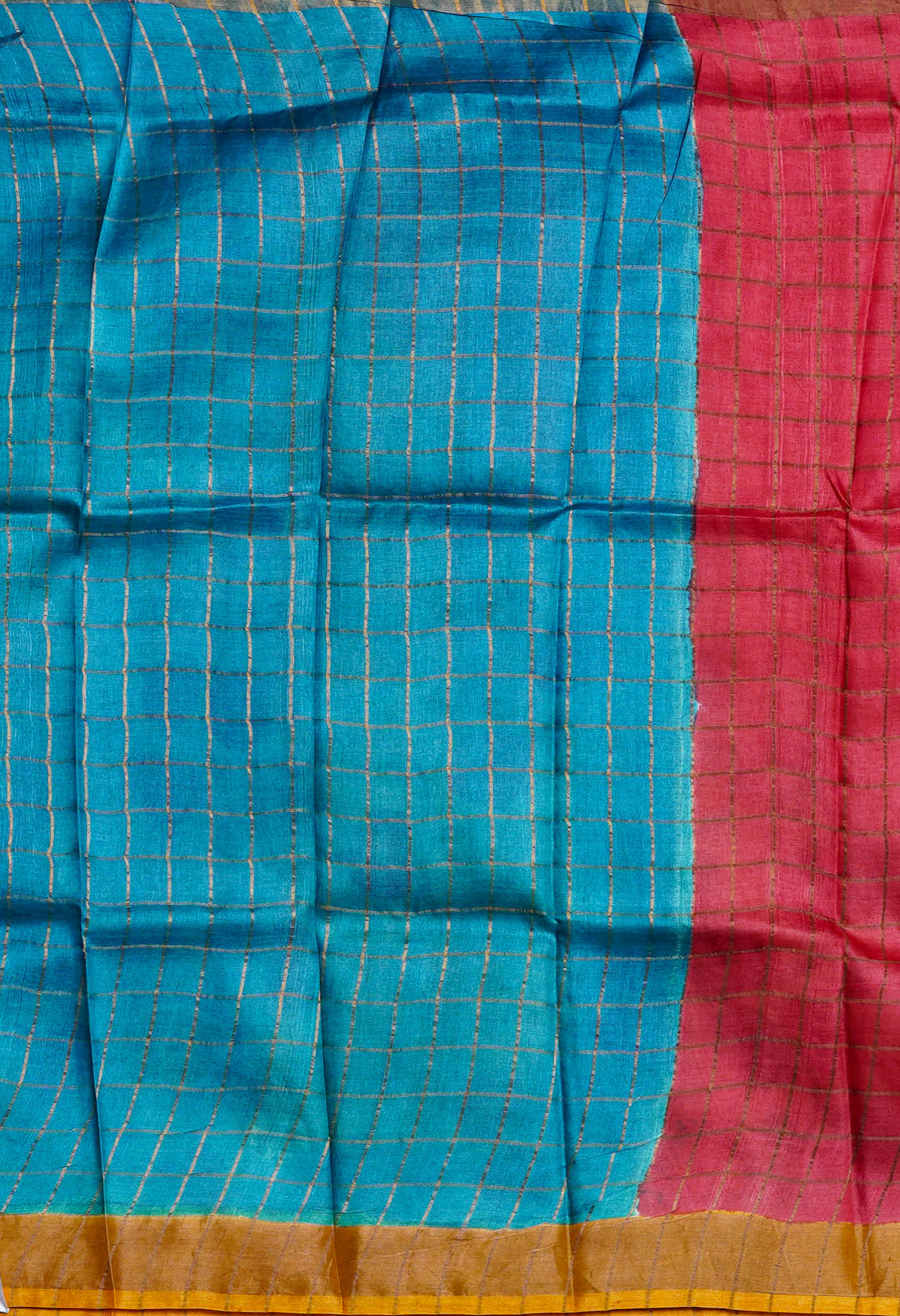 Red Pure Handloom Designer Printed With Zari Weaving Checks Bengal Tussar Silk Saree