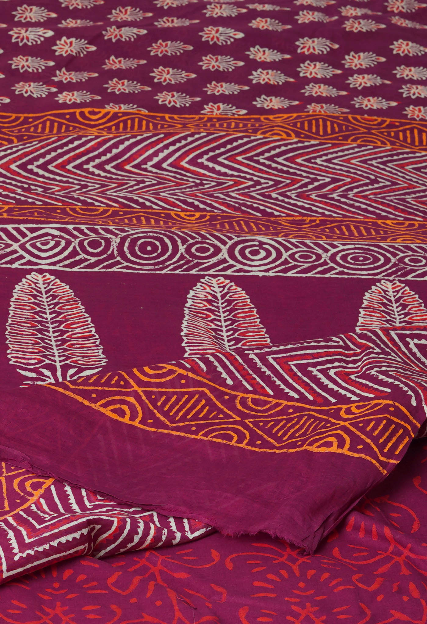 Maroon Pure Ajrakh Pinted Superfine Mulmul Cotton Saree