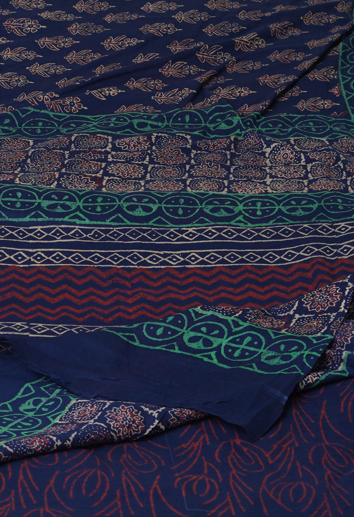 Navy Blue Pure  Ajrakh Pinted Superfine Mulmul Cotton Saree