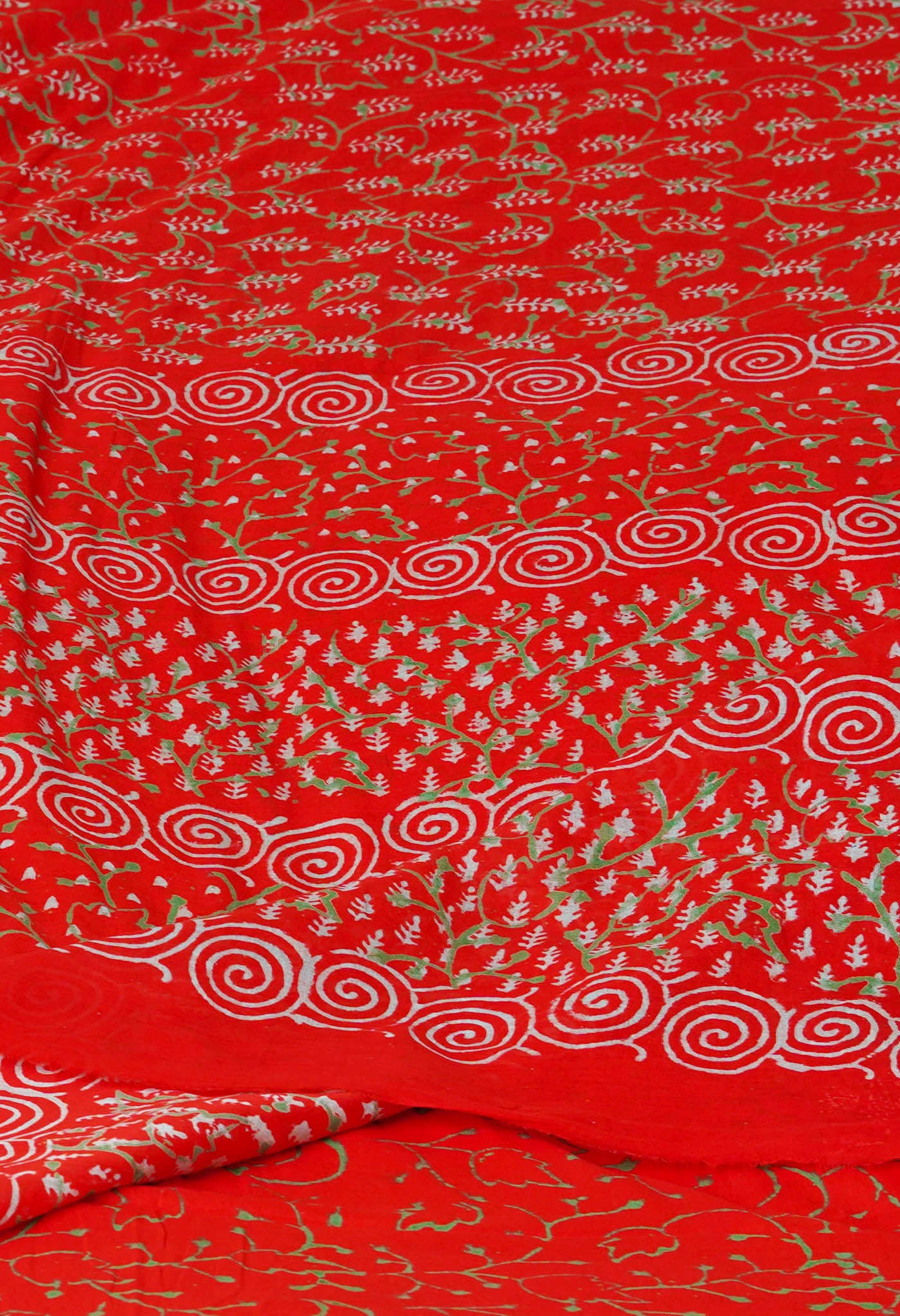 Red Pure  Napthol Hand Block Pinted Superfine Mulmul Cotton Saree-