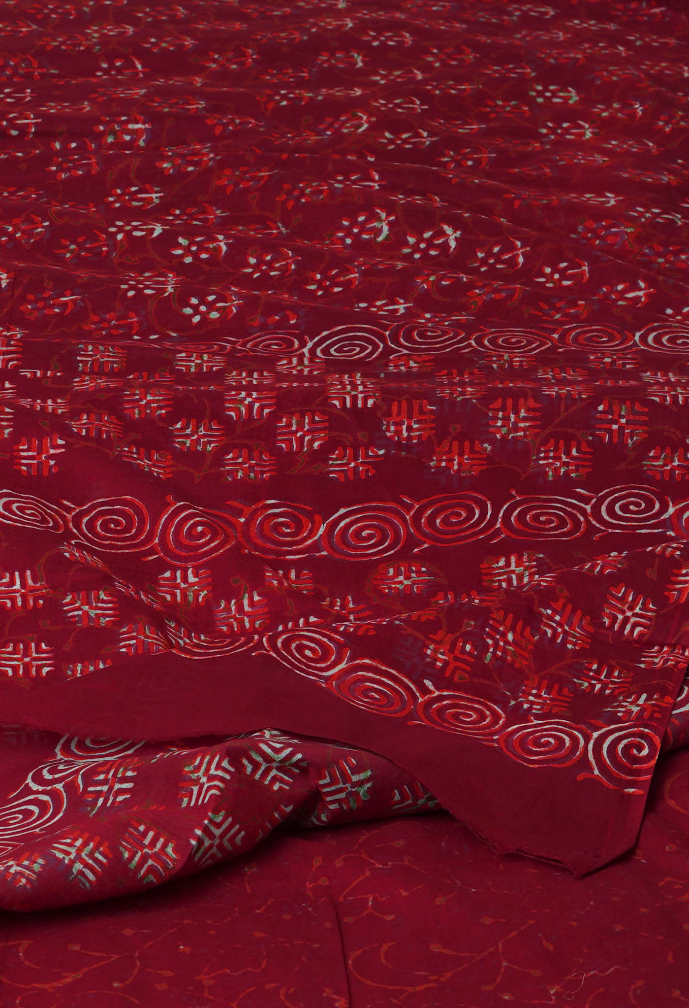 Maroon Pure  Napthol Hand Block Pinted Superfine Mulmul Cotton Saree