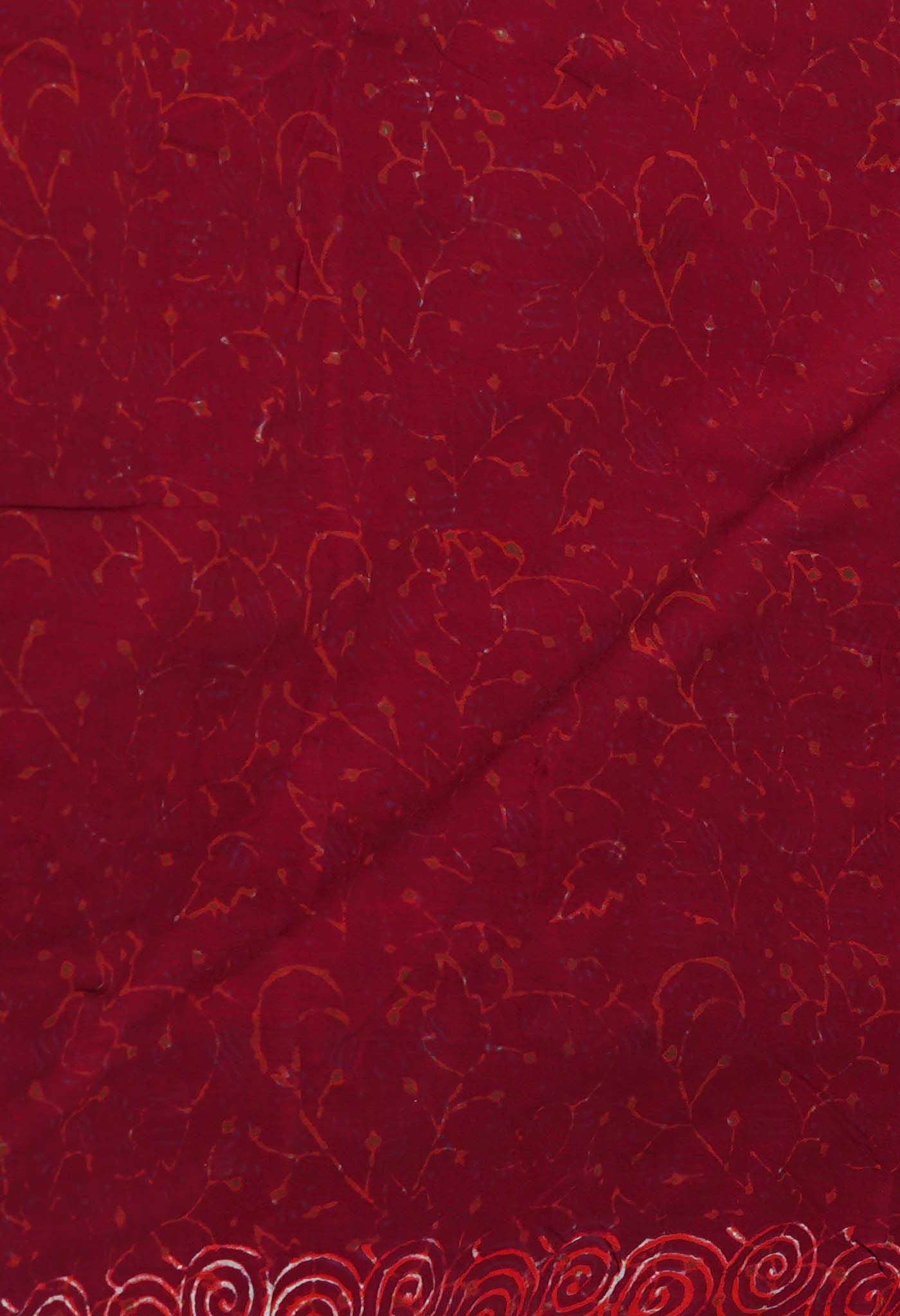 Maroon Pure Napthol Hand Block Pinted Superfine Mulmul Cotton Saree