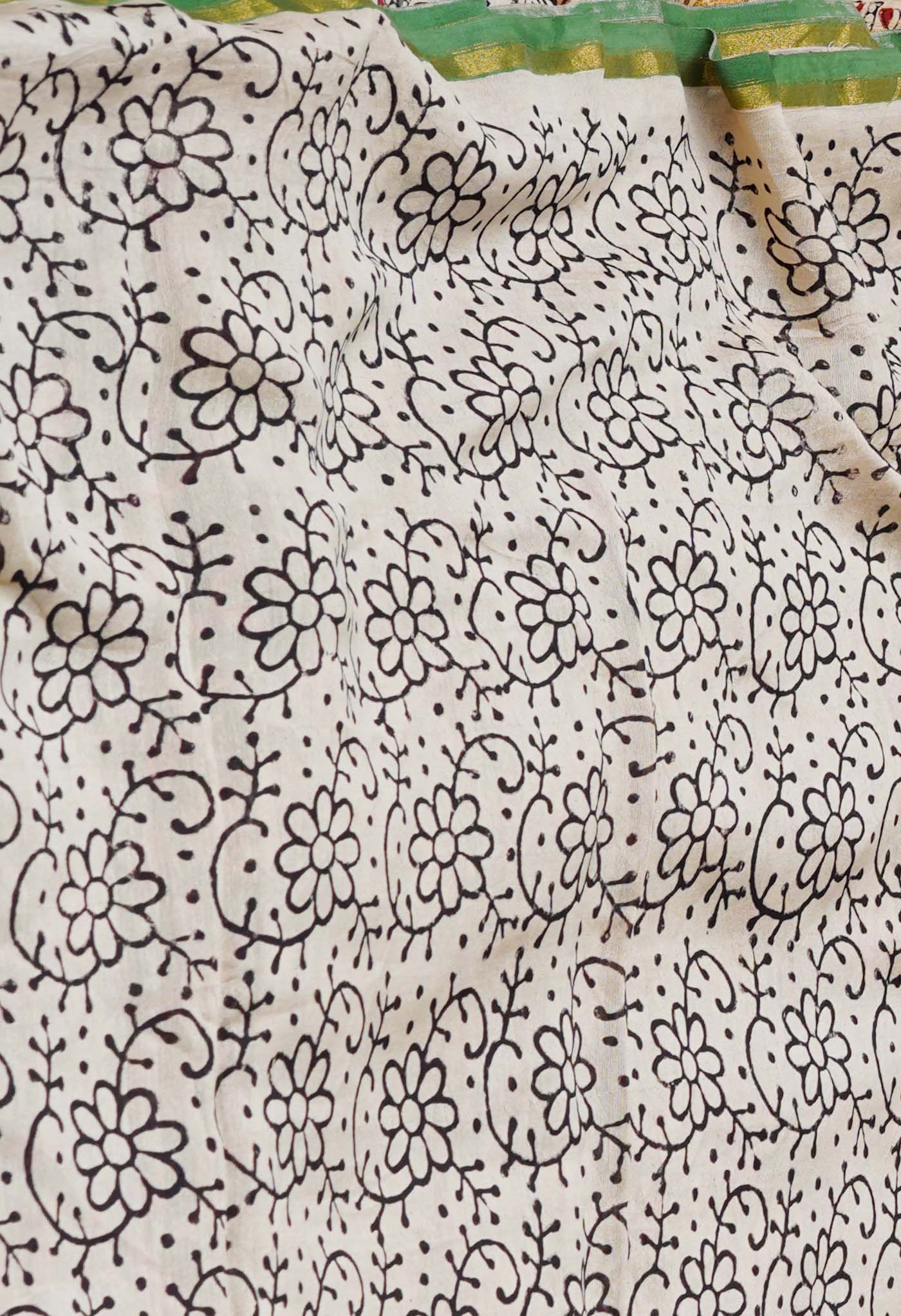 Green Pure Bagru Kalamkari Printed Chanderi Sico Saree-UNM77122
