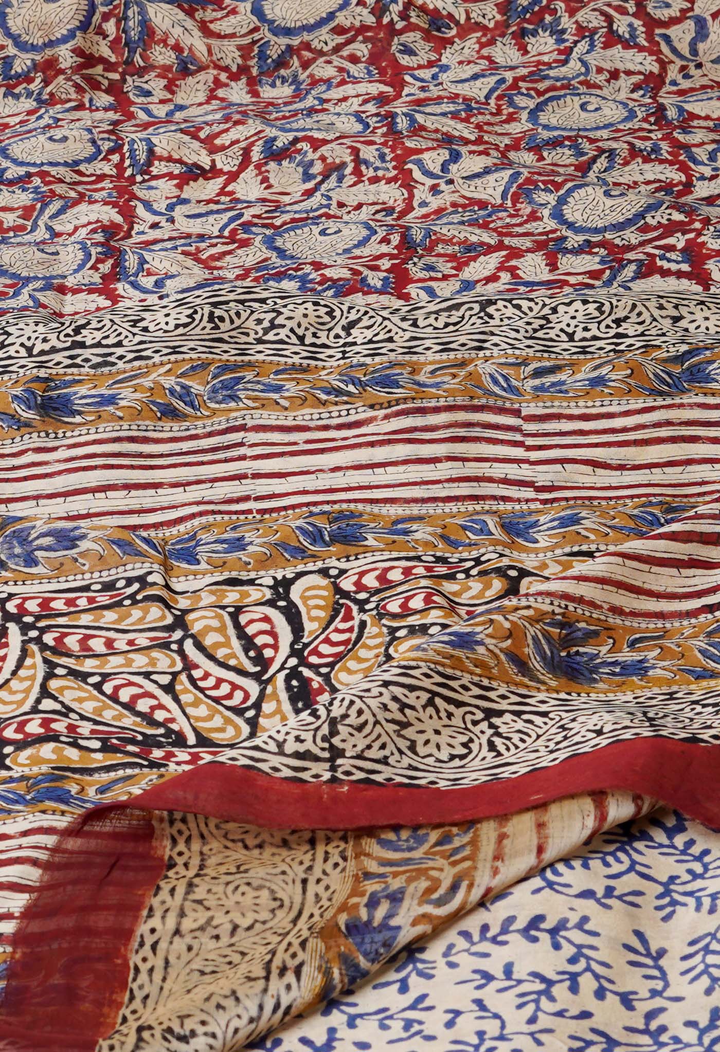 Red Pure Bagru Kalamkari Printed Chanderi Sico Saree-UNM77123