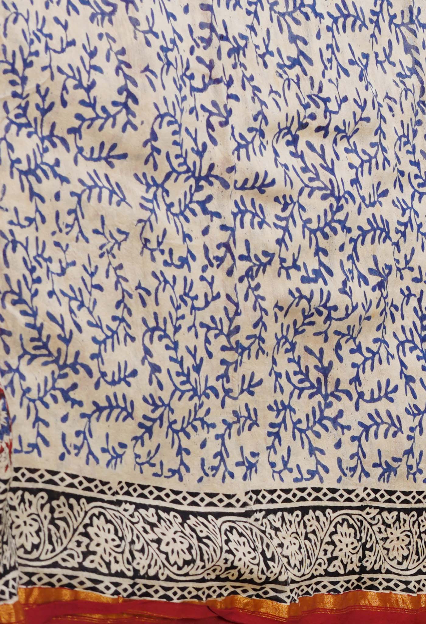 Red Pure Bagru Kalamkari Printed Chanderi Sico Saree-UNM77123