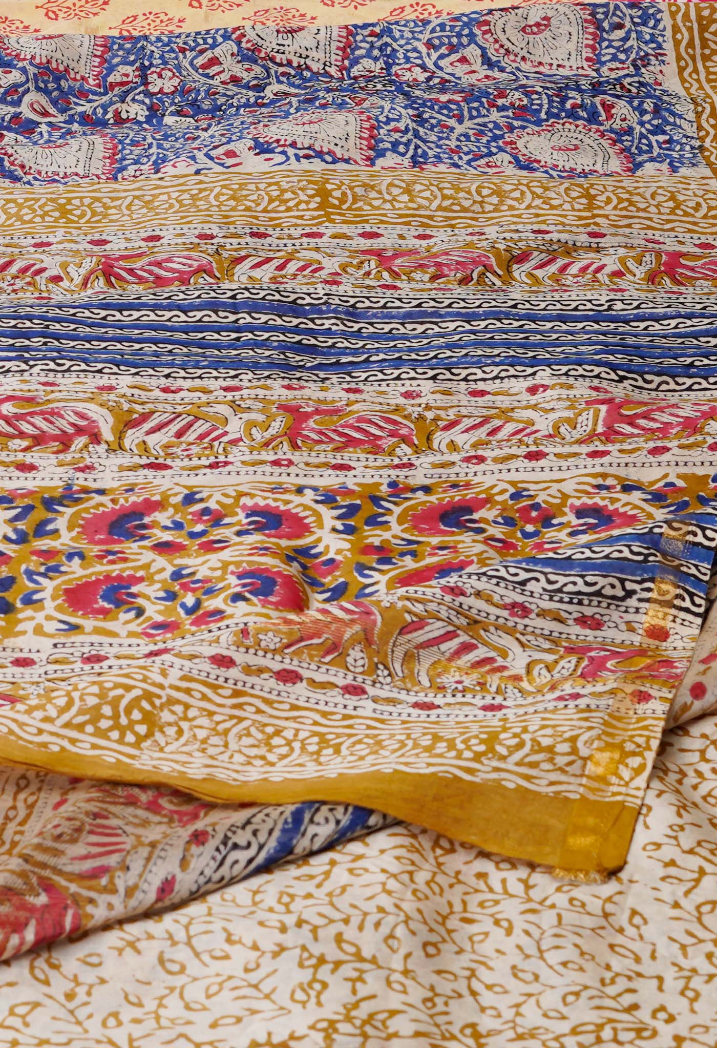 Blue Pure Bagru Kalamkari Printed Chanderi Sico Saree-UNM77129