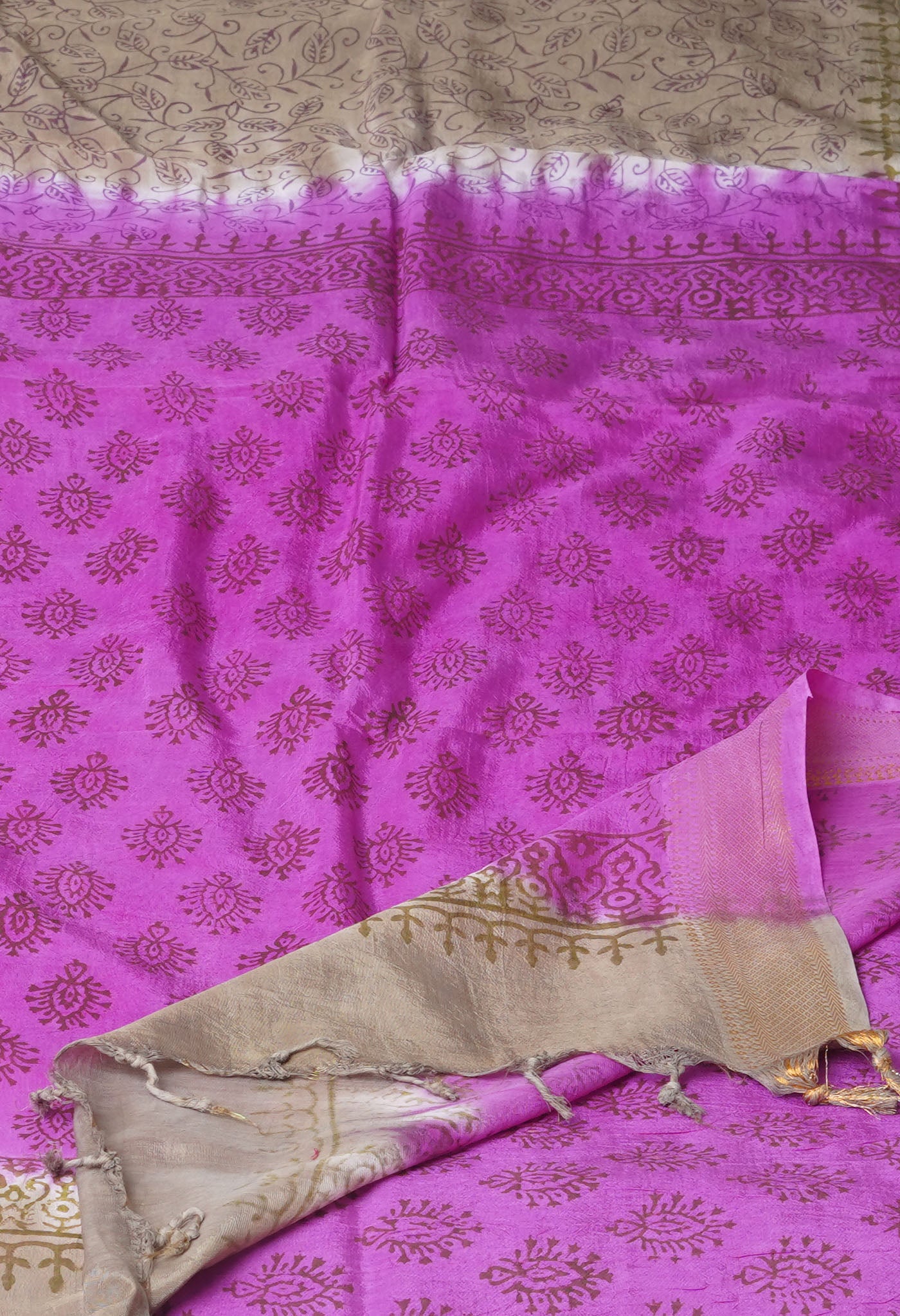 Grey Hand Block Printed Mangalgiri Soft Silk Saree