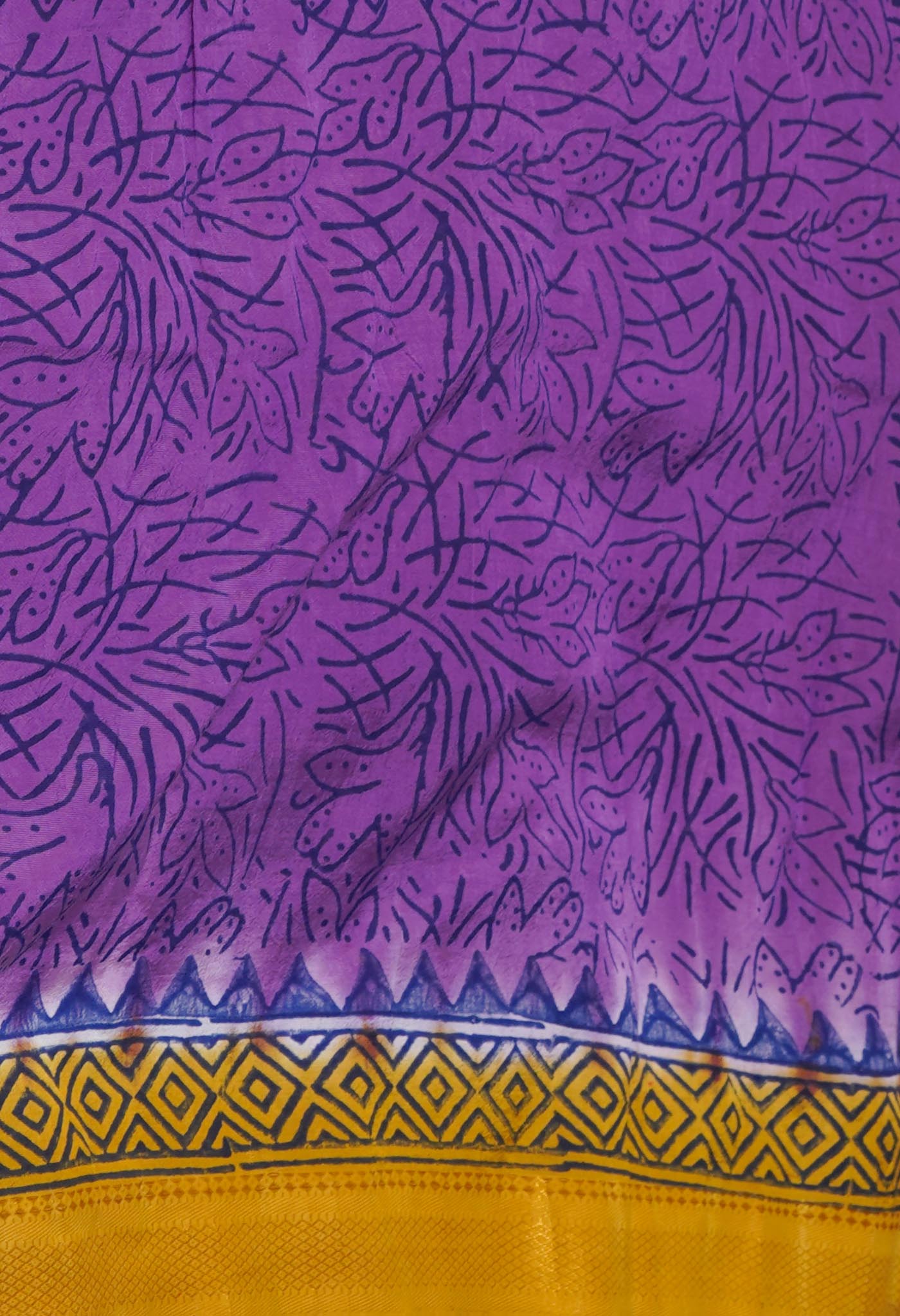 Yellow Hand Block Printed Mangalgiri Soft Silk Saree