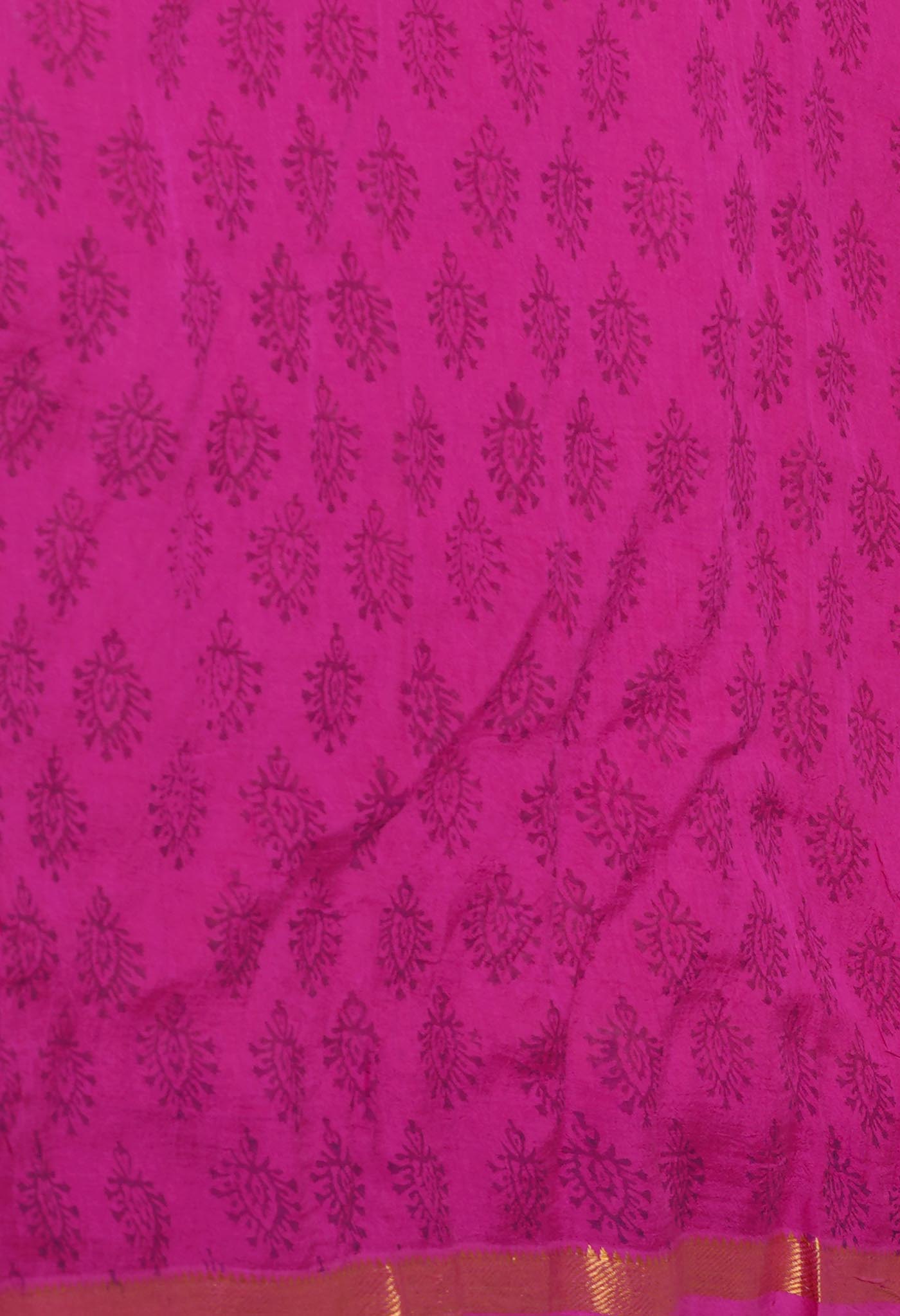 Cream Hand Block Printed Mangalgiri Soft Silk Saree