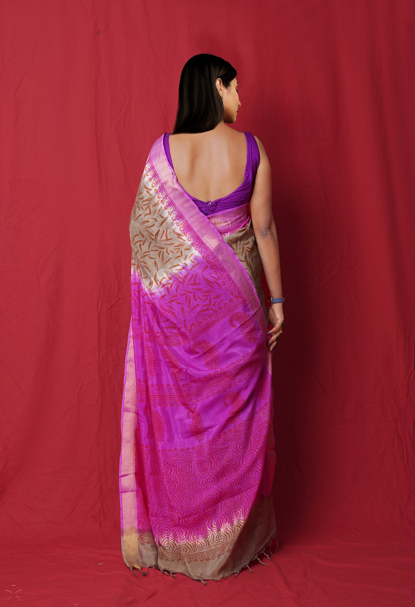 Grey Hand Block Printed Mangalgiri Soft Silk Saree