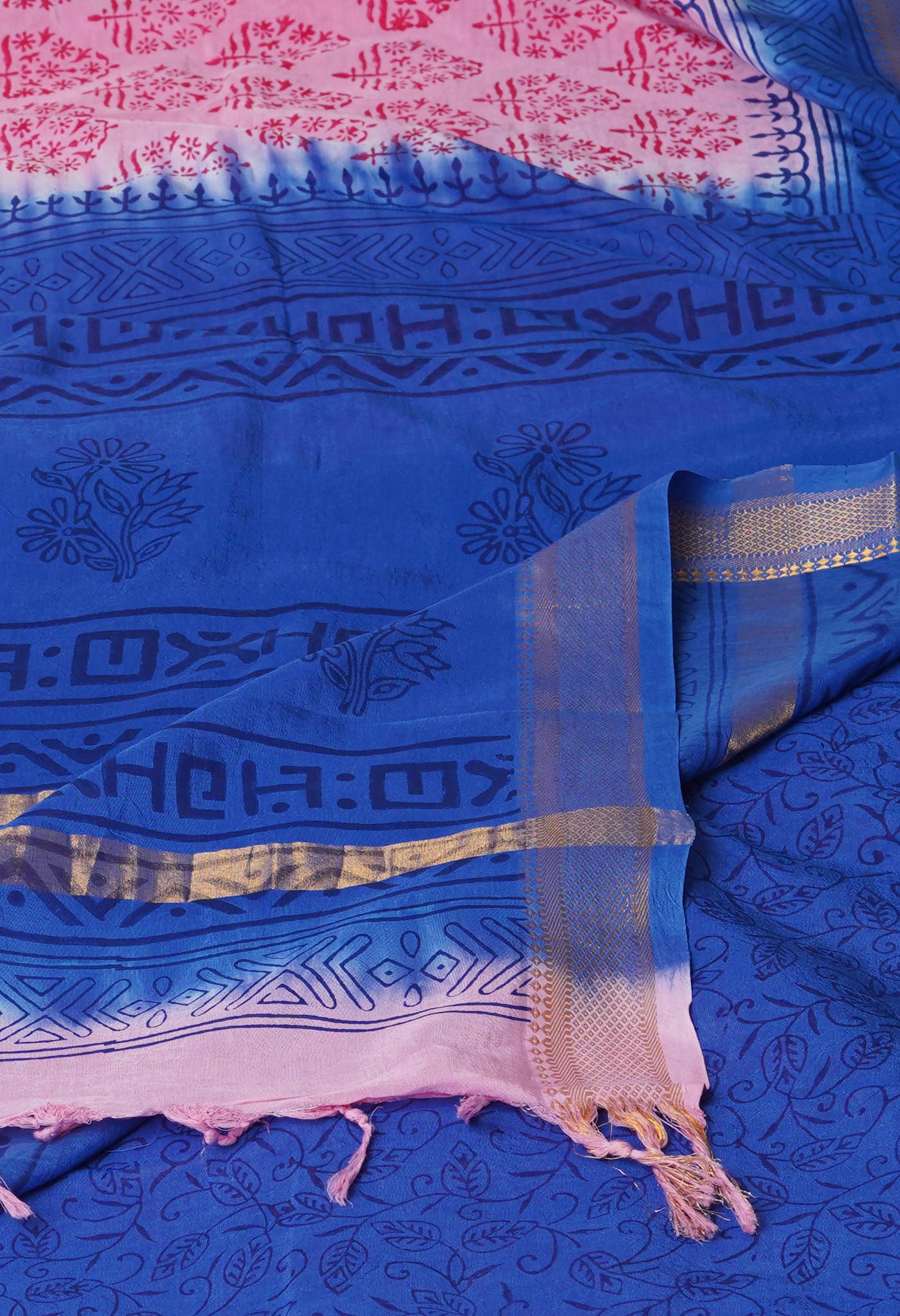 Pink Hand Block Printed Mangalgiri Soft Silk Saree