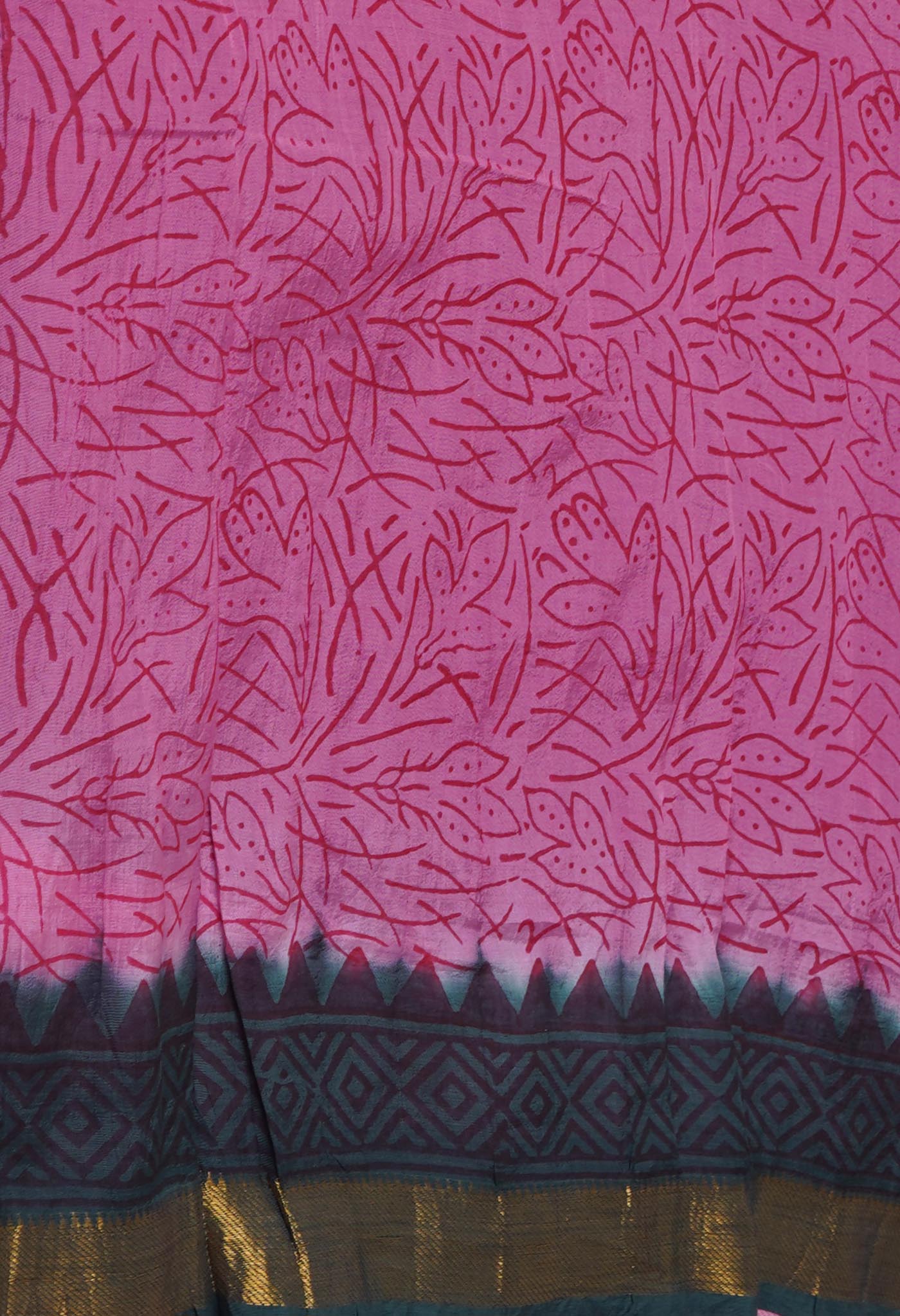 Green  Hand Block Printed Mangalgiri Soft Silk Saree