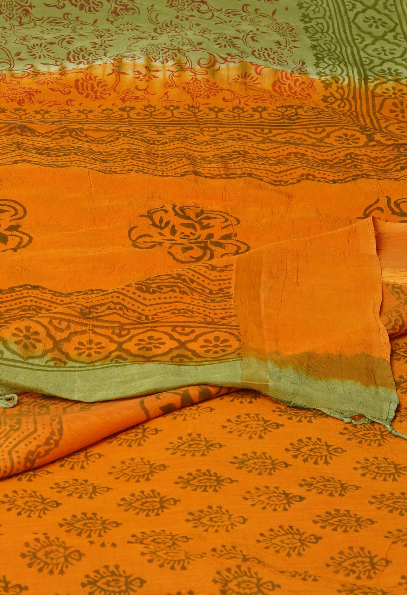 Green Hand Block Printed Mangalgiri Soft Silk Saree