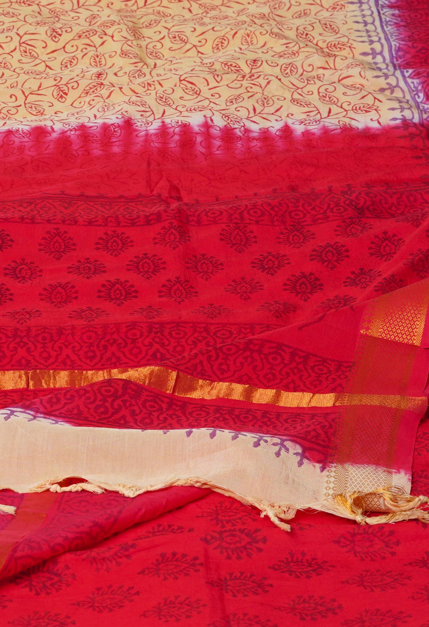 Cream  Hand Block Printed Mangalgiri Soft Silk Saree