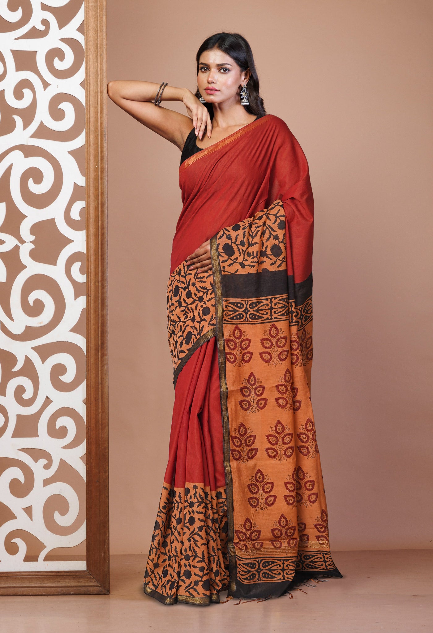 Red Bagh Printed Pashmina Sico Saree-UNM77293