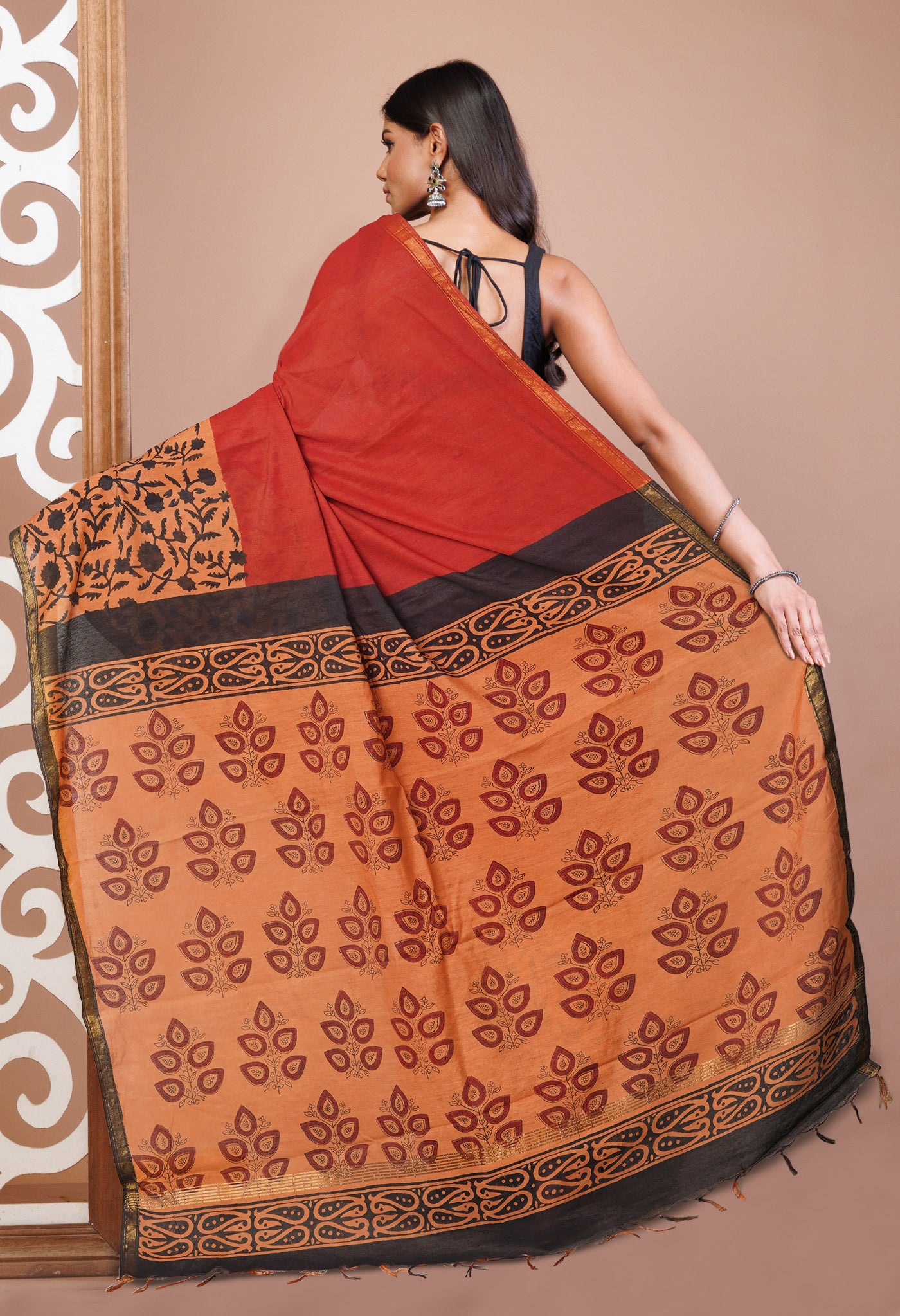 Red Bagh Printed Pashmina Sico Saree-UNM77293