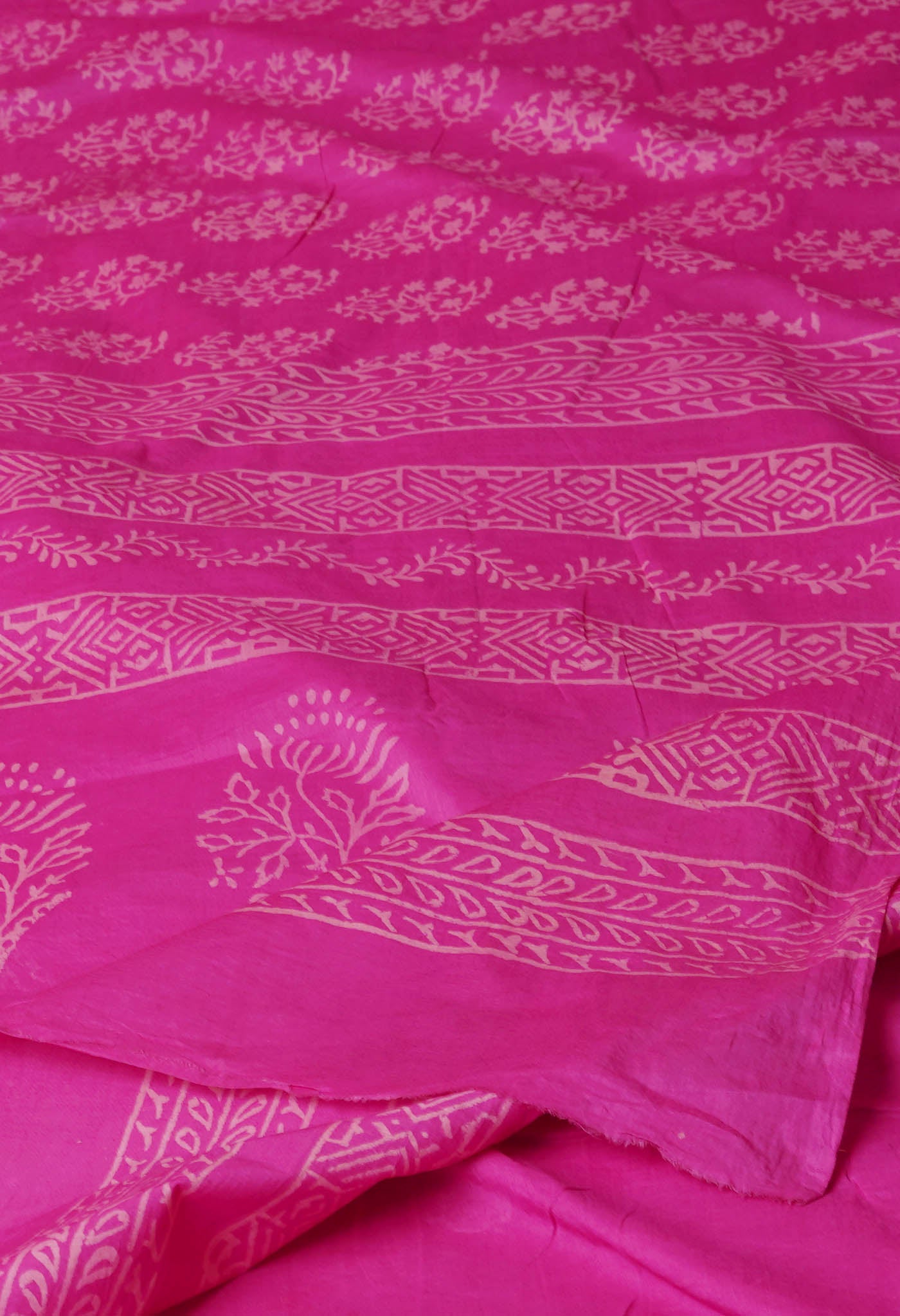 Pink Pure Hand Block Discharge Printed Soft Cotton Saree