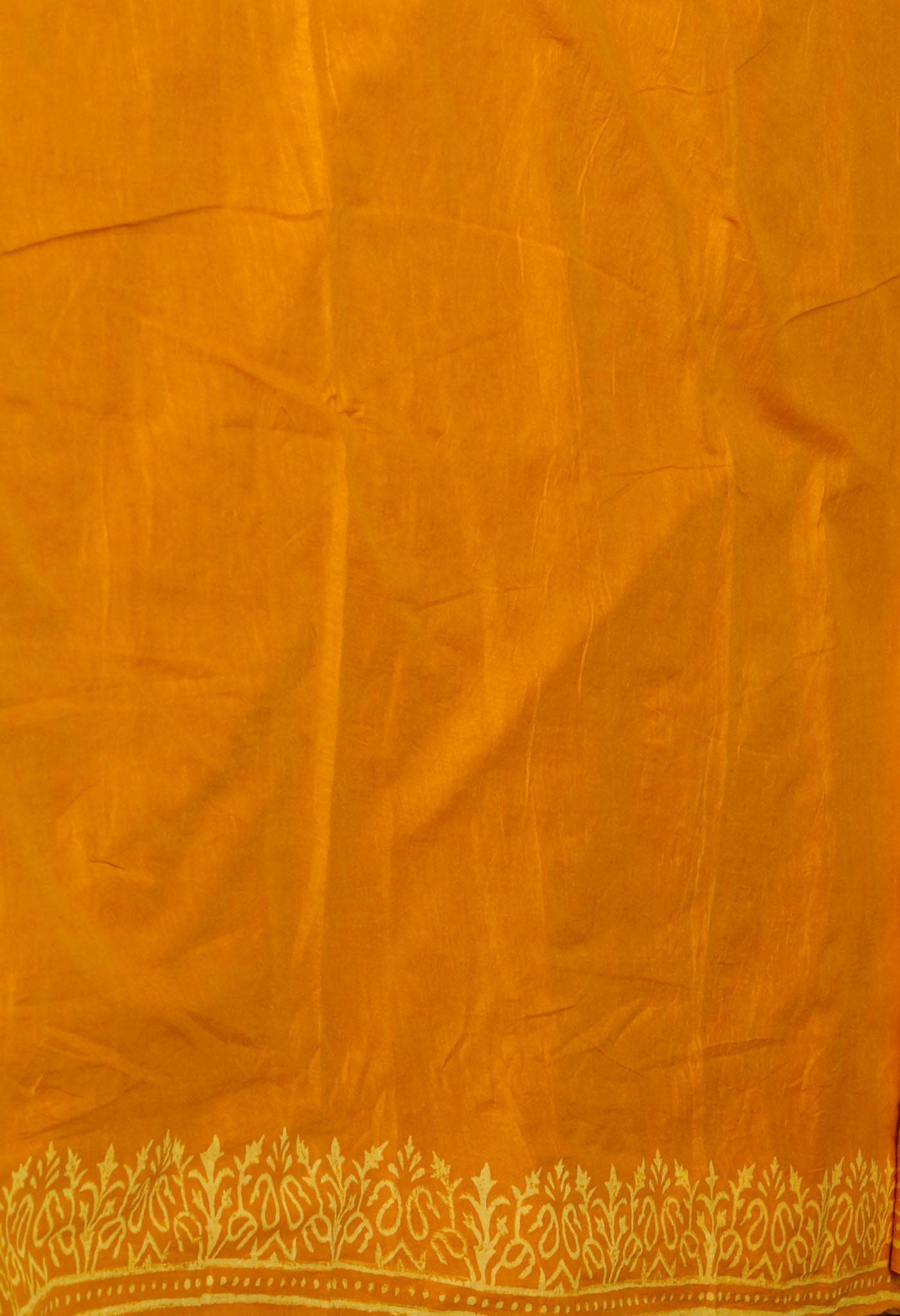 Yellow Pure Hand Block Discharge Printed Soft Cotton Saree