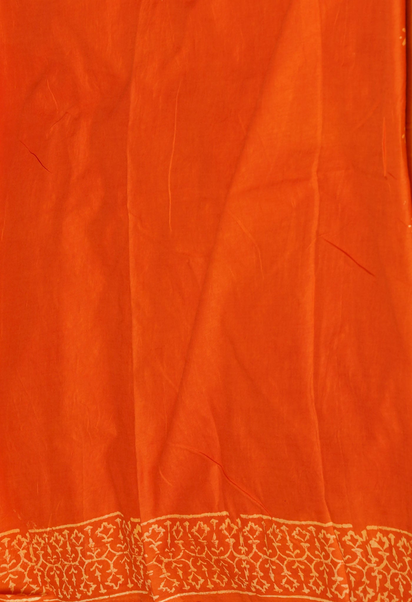 Orange Pure Hand Block Discharge Printed Soft Cotton Saree