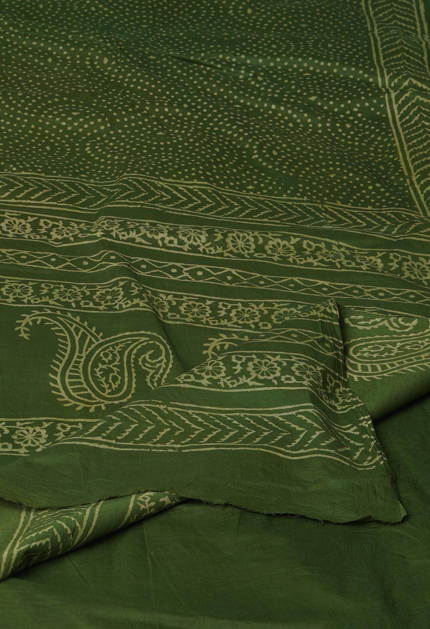 Green Pure Hand Block Discharge Printed Soft Cotton Saree