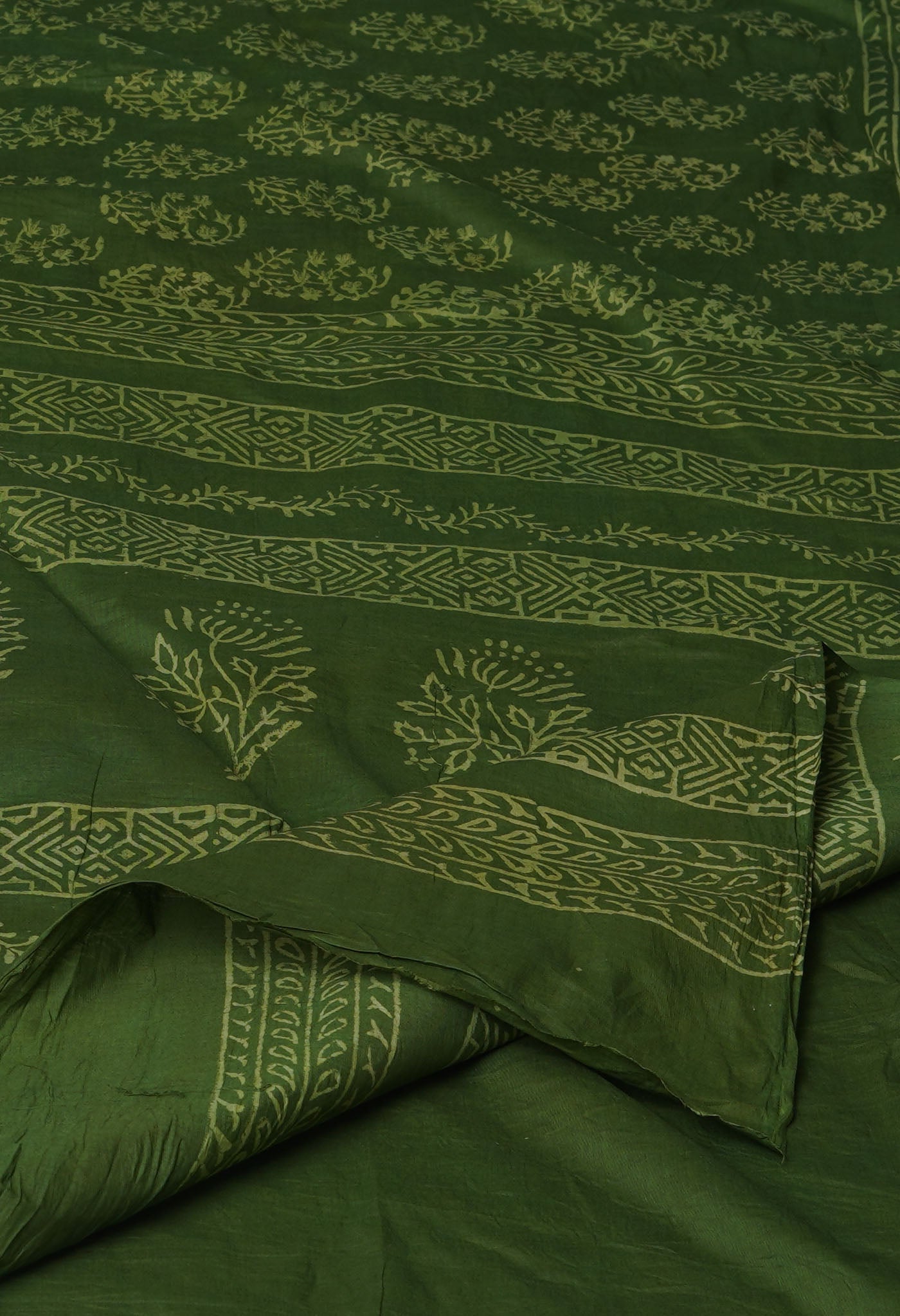 Green Pure Hand Block Discharge Printed Soft Cotton Saree