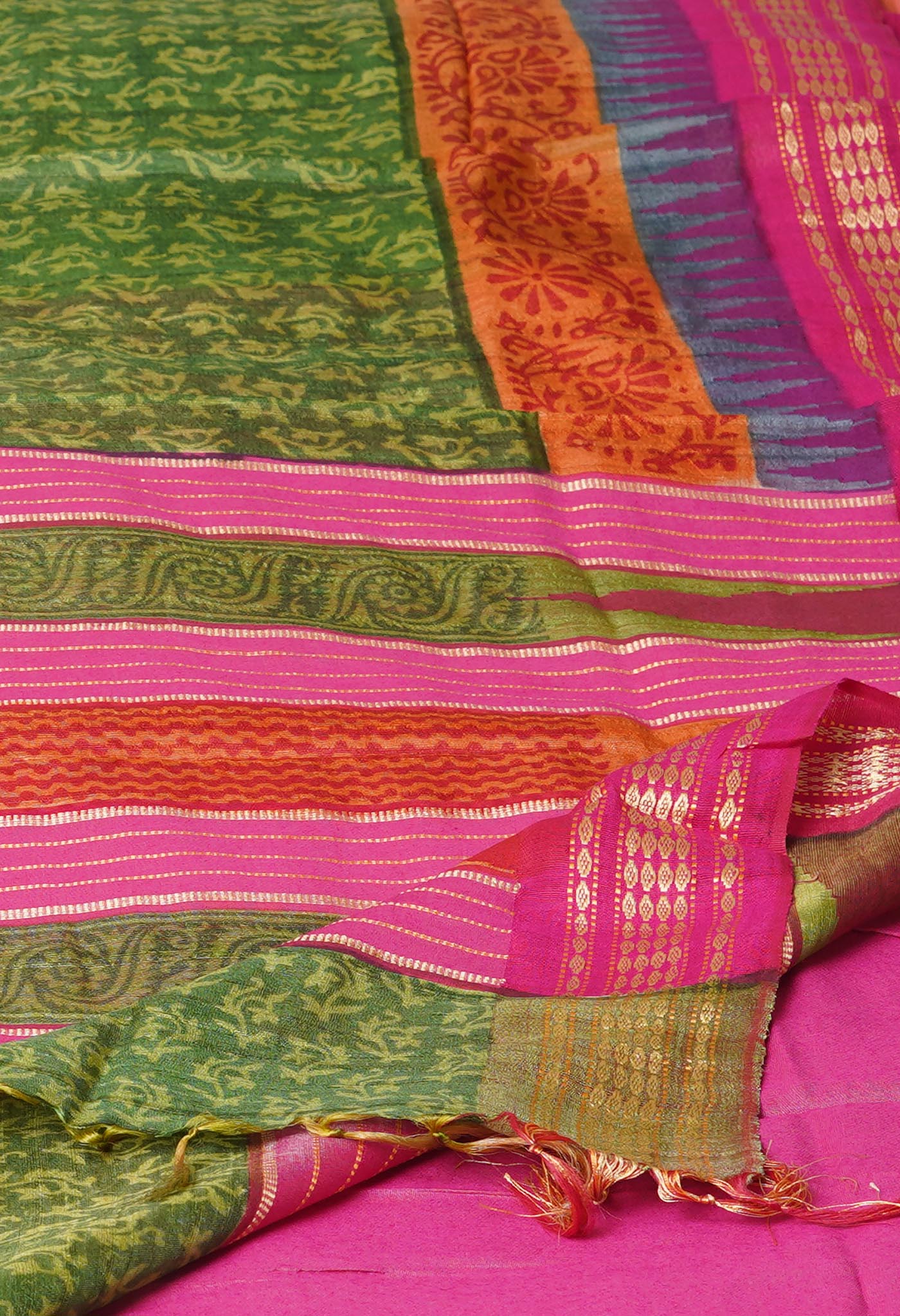 Green Pure Handloom Printed Vidarbha Tussar  Silk Saree