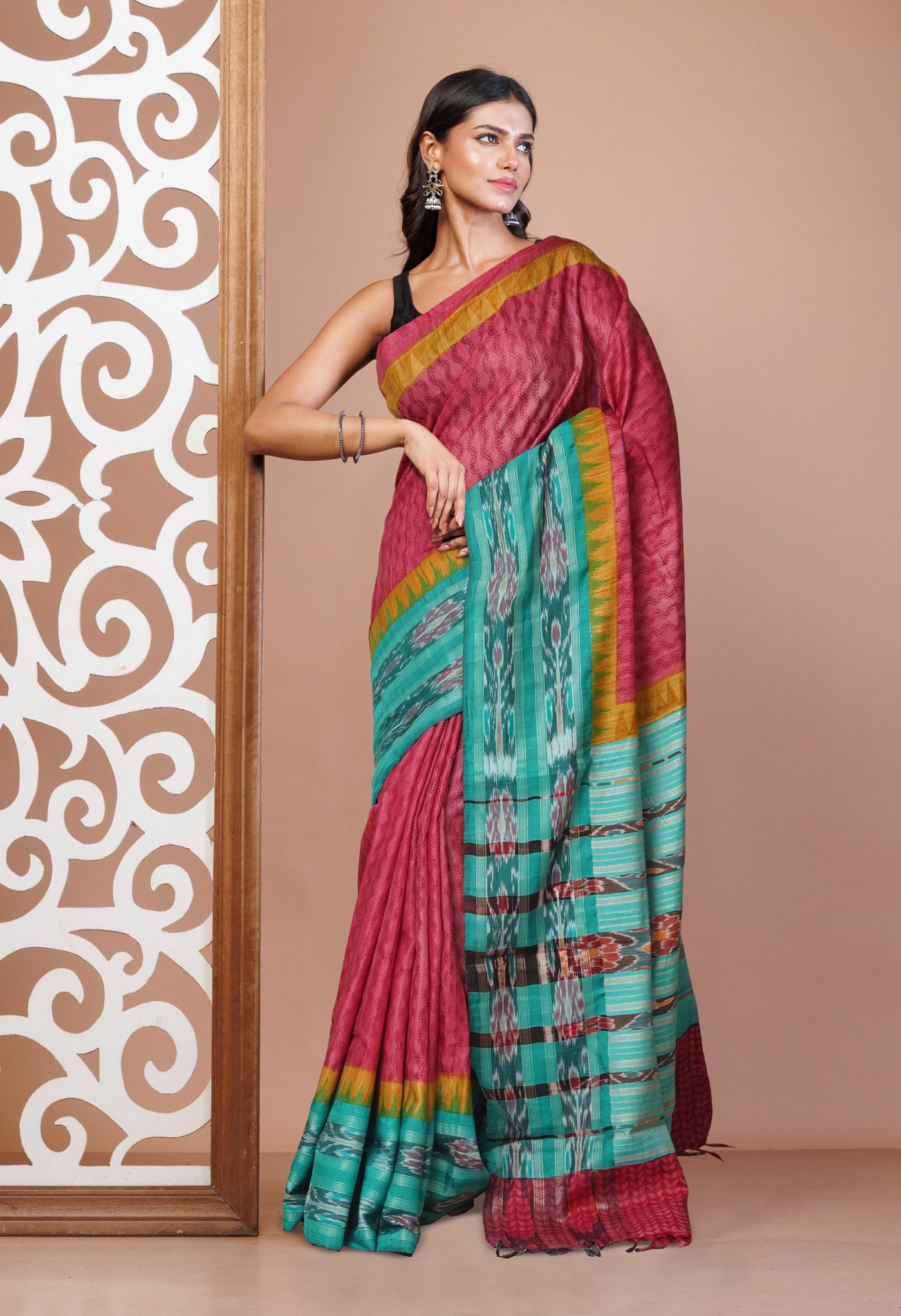 Red Pure Handloom Printed Vidarbha Tussar Silk Saree-UNM77412