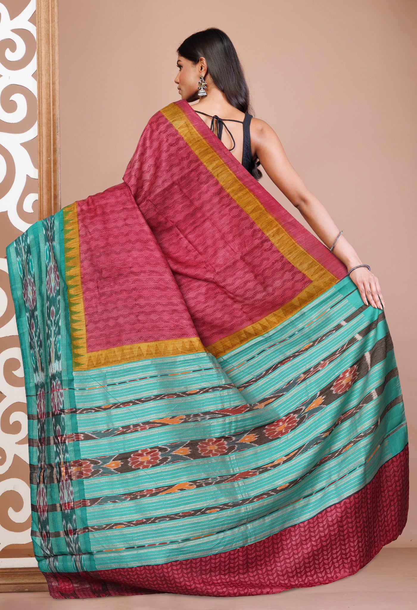 Red Pure Handloom Printed Vidarbha Tussar Silk Saree-UNM77412