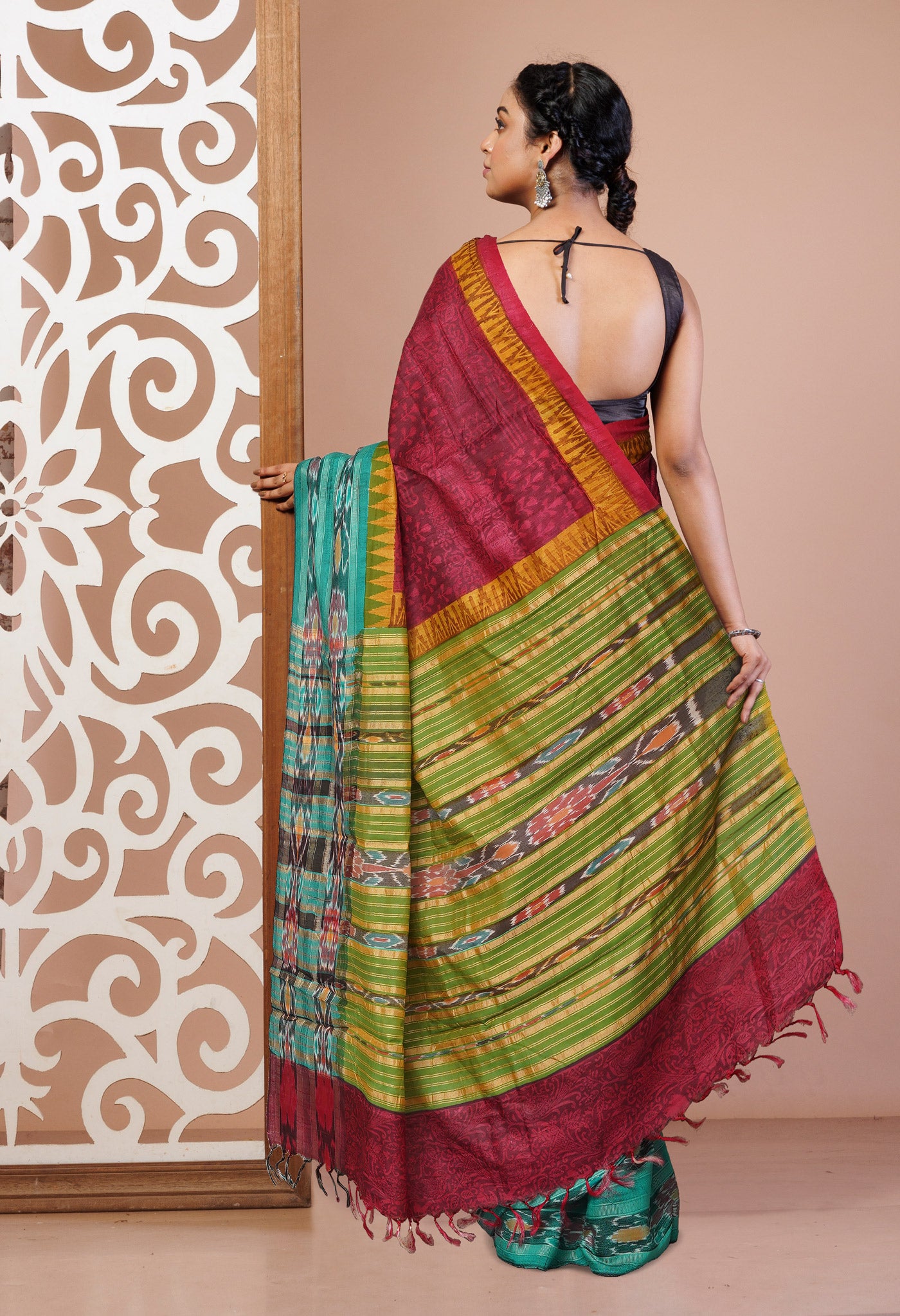 Red Pure Handloom Printed Vidarbha Tussar Silk Saree-UNM77415