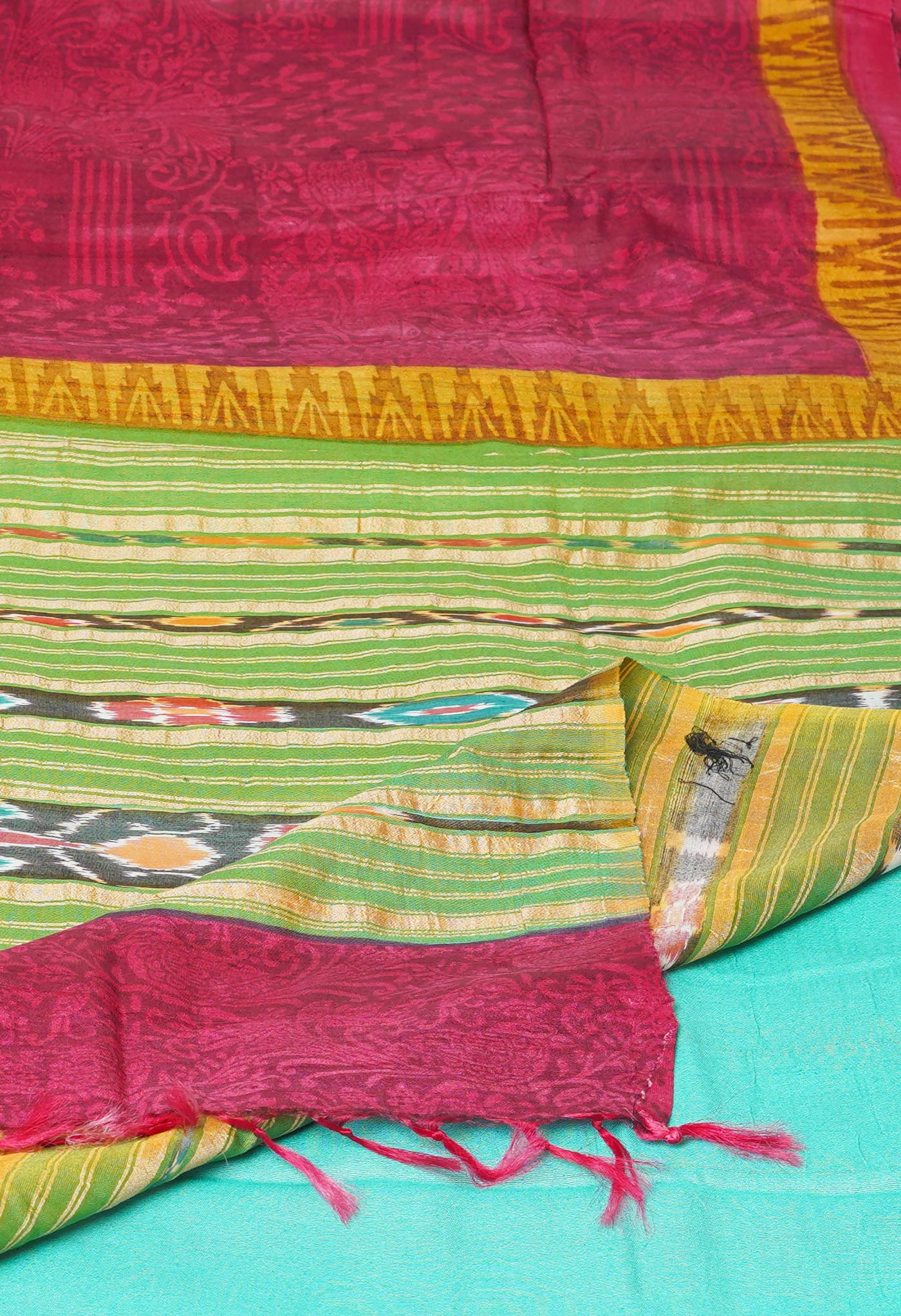 Red Pure Handloom Printed Vidarbha Tussar Silk Saree-UNM77415