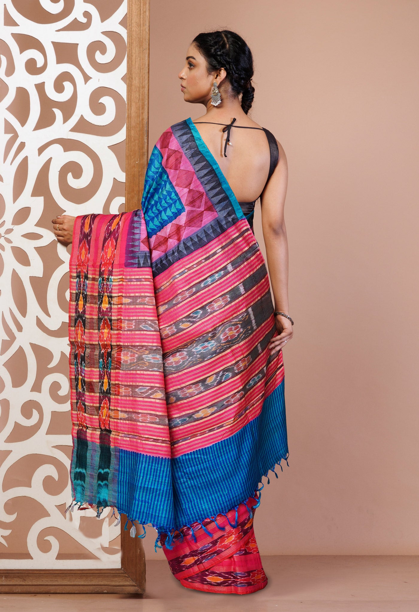 Blue Pure Handloom Printed Vidarbha Tussar Silk Saree-UNM77417