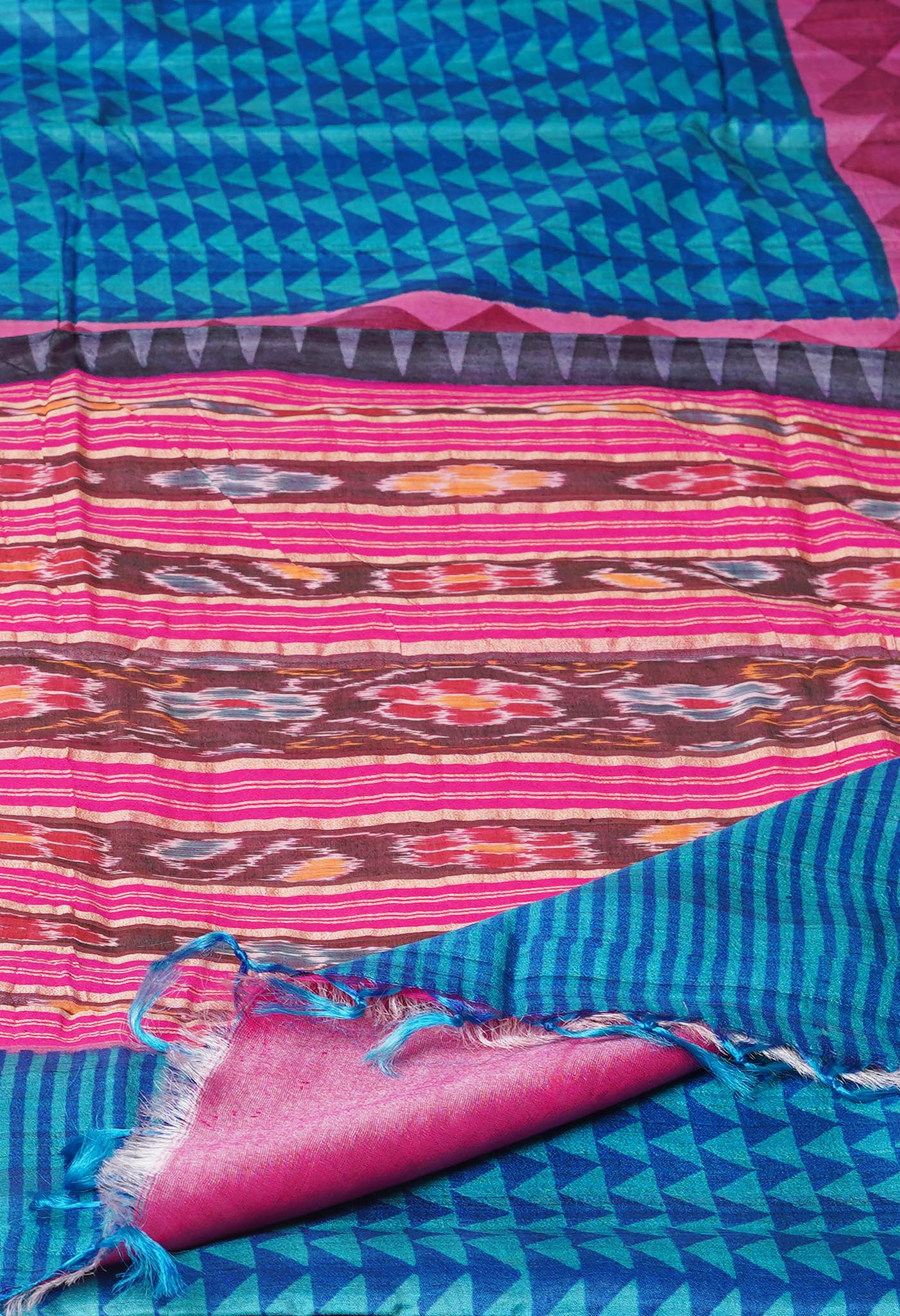 Blue Pure Handloom Printed Vidarbha Tussar Silk Saree-UNM77417