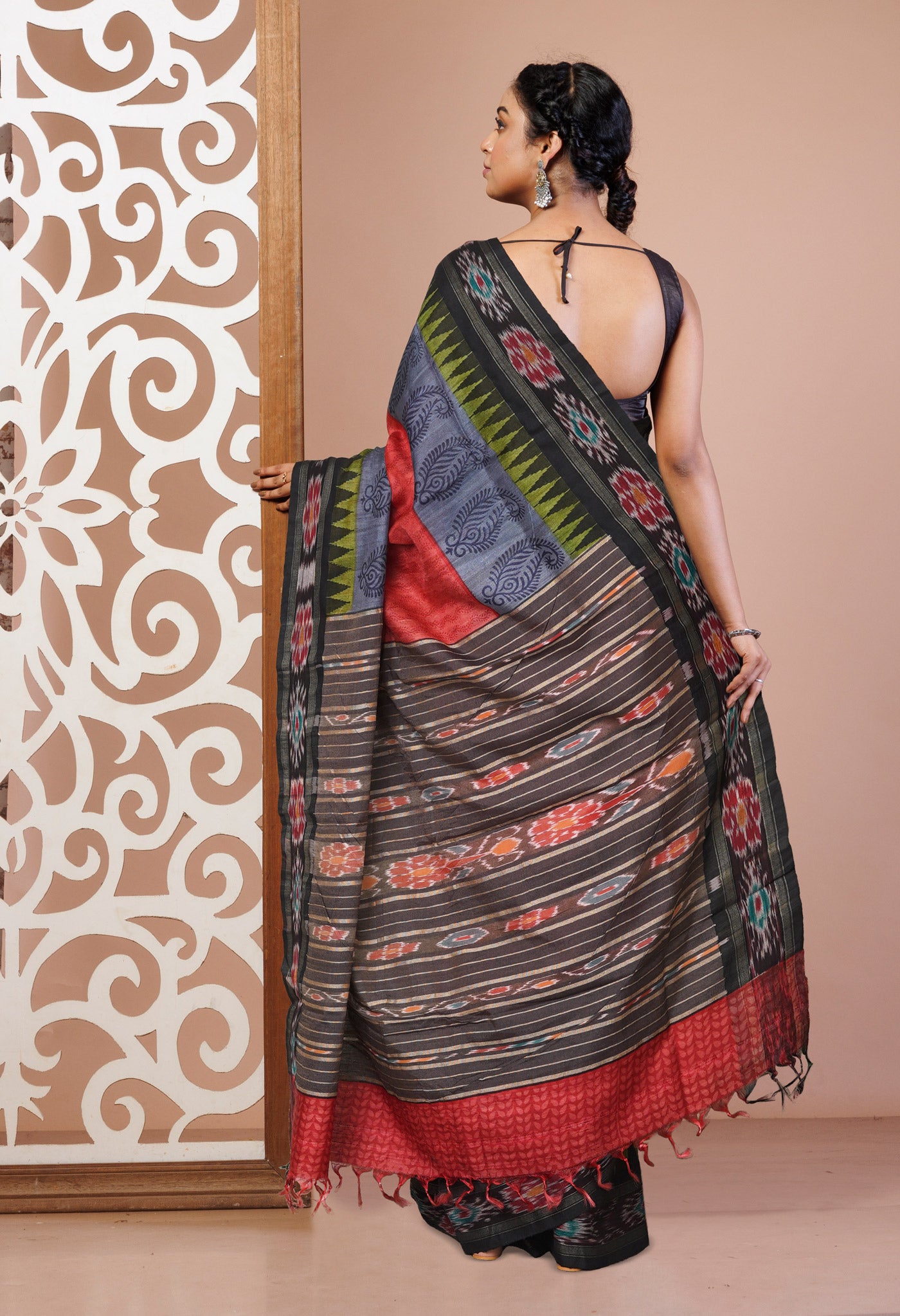Red Pure Handloom Printed Vidarbha Tussar Silk Saree-UNM77419