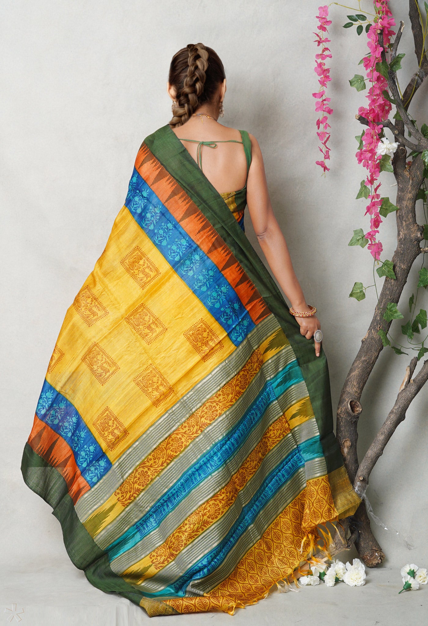 Yellow Pure Handloom Printed Vidarbha Tussar  Silk Saree