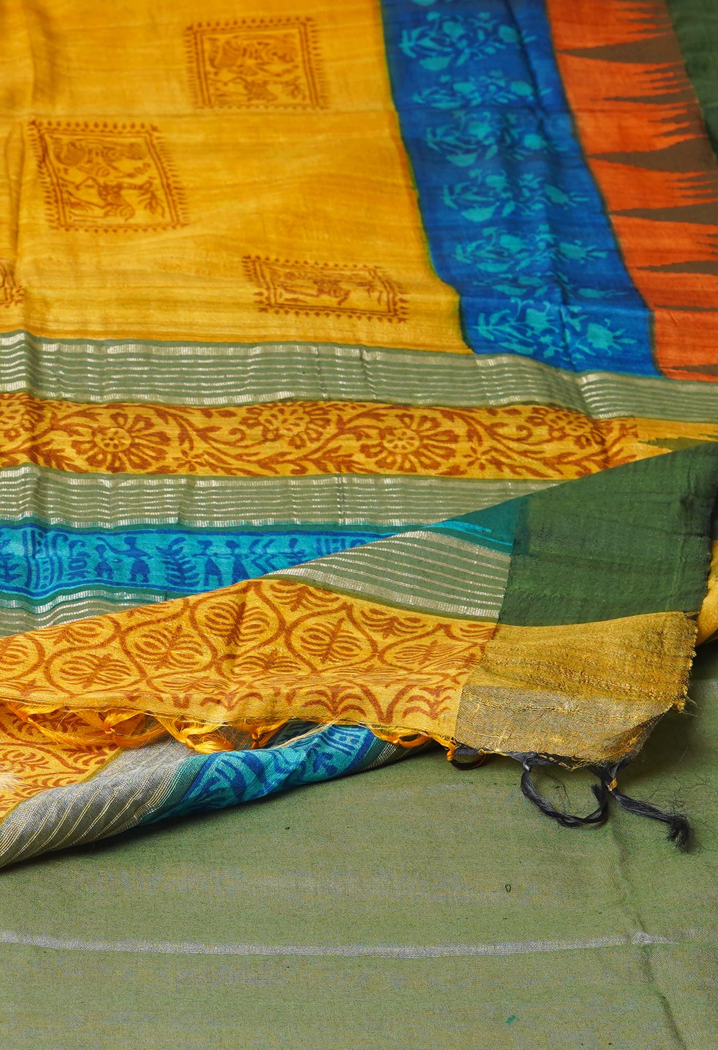 Yellow Pure Handloom Printed Vidarbha Tussar  Silk Saree