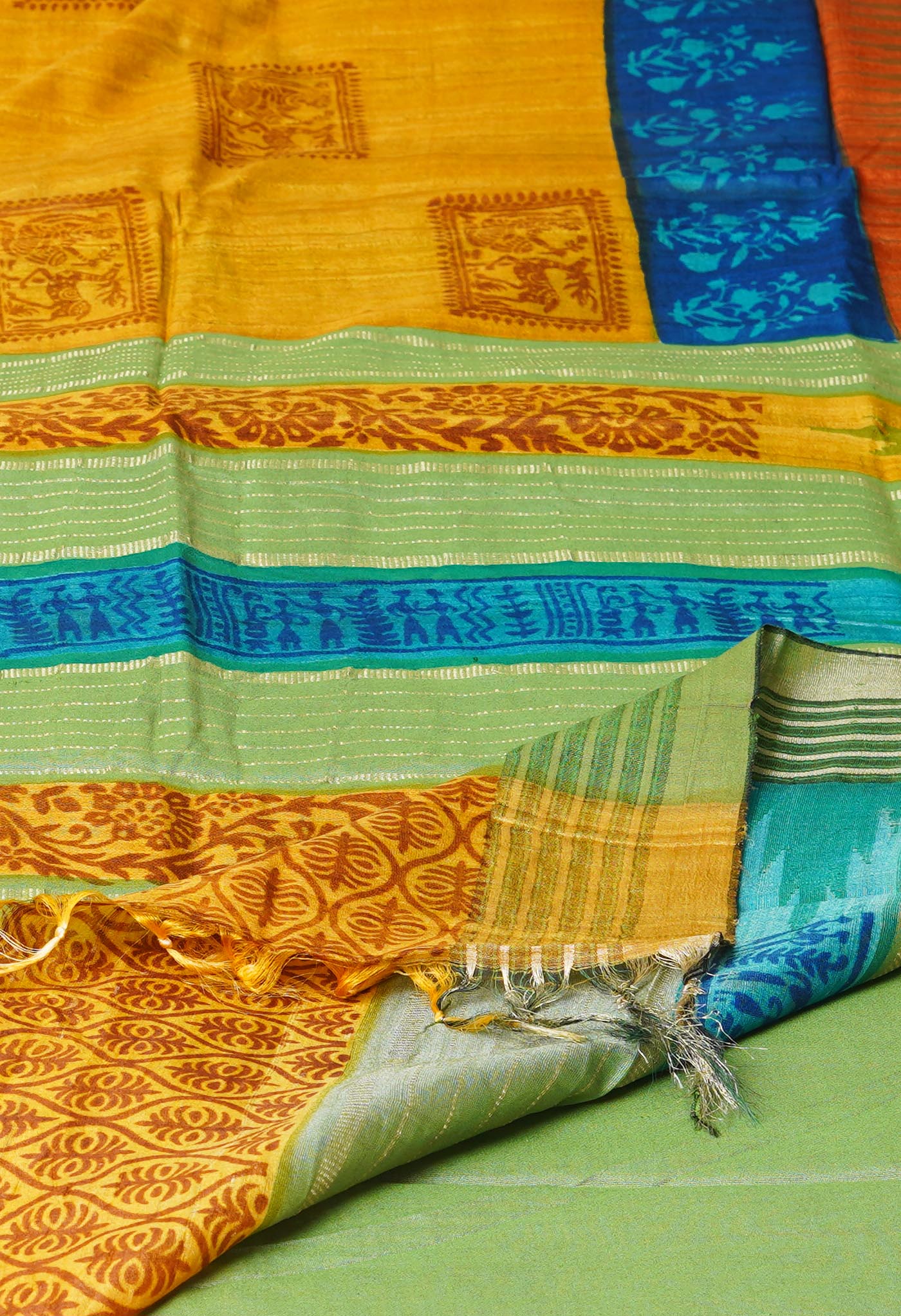 Yellow Pure Handloom Printed Vidarbha Tussar  Silk Saree