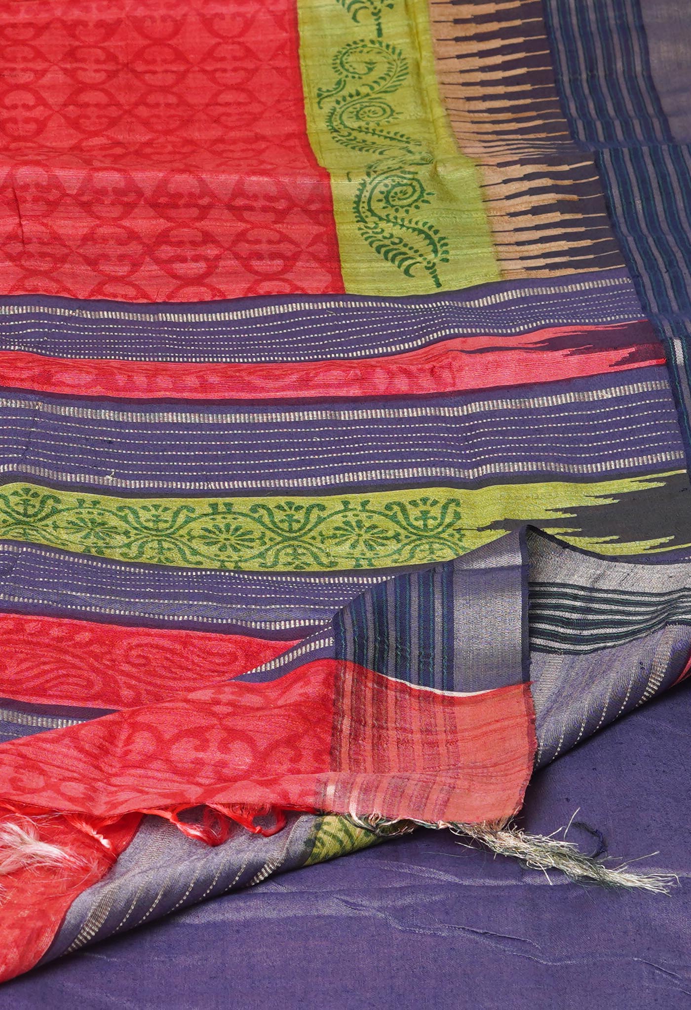 Red Pure Handloom Printed Vidarbha Tussar Silk Saree