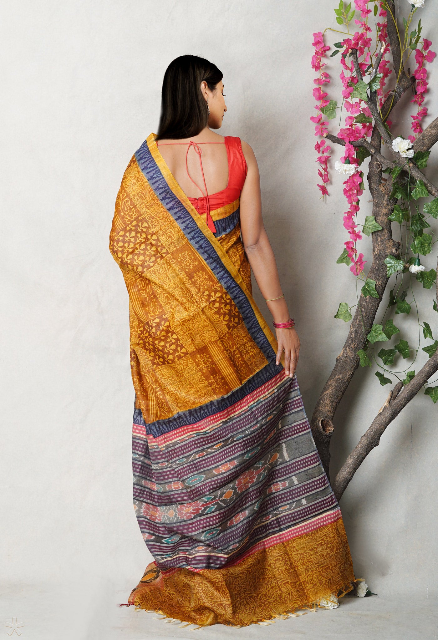 Yellow Pure Handloom Printed Vidarbha Tussar  Silk Saree