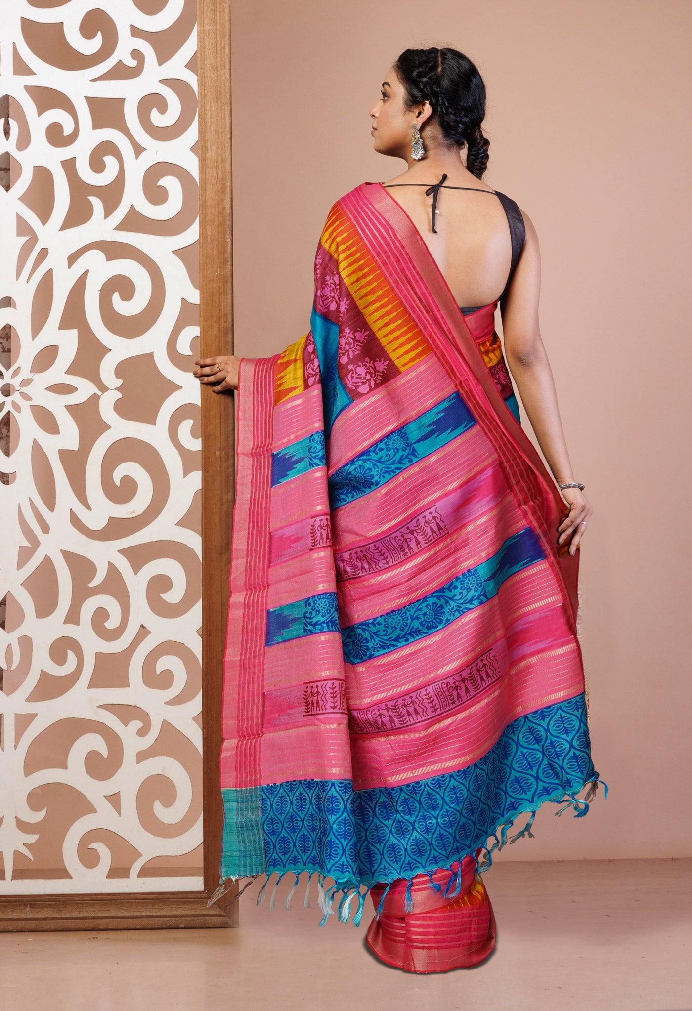 Blue Pure Handloom Printed Vidarbha Tussar  Silk Saree-UNM77443