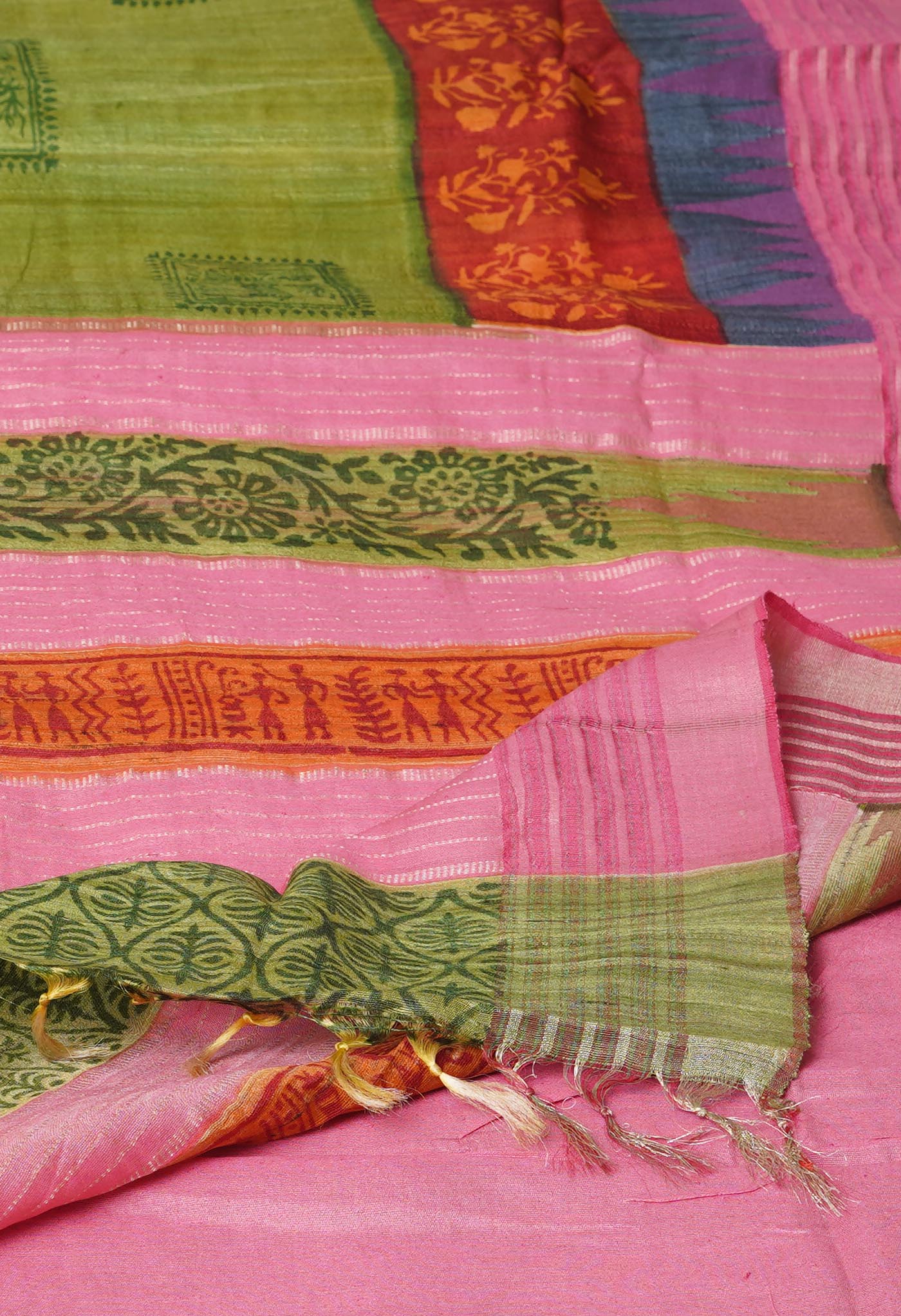 Green Pure Handloom Printed Vidarbha Tussar Silk Saree-UNM77444