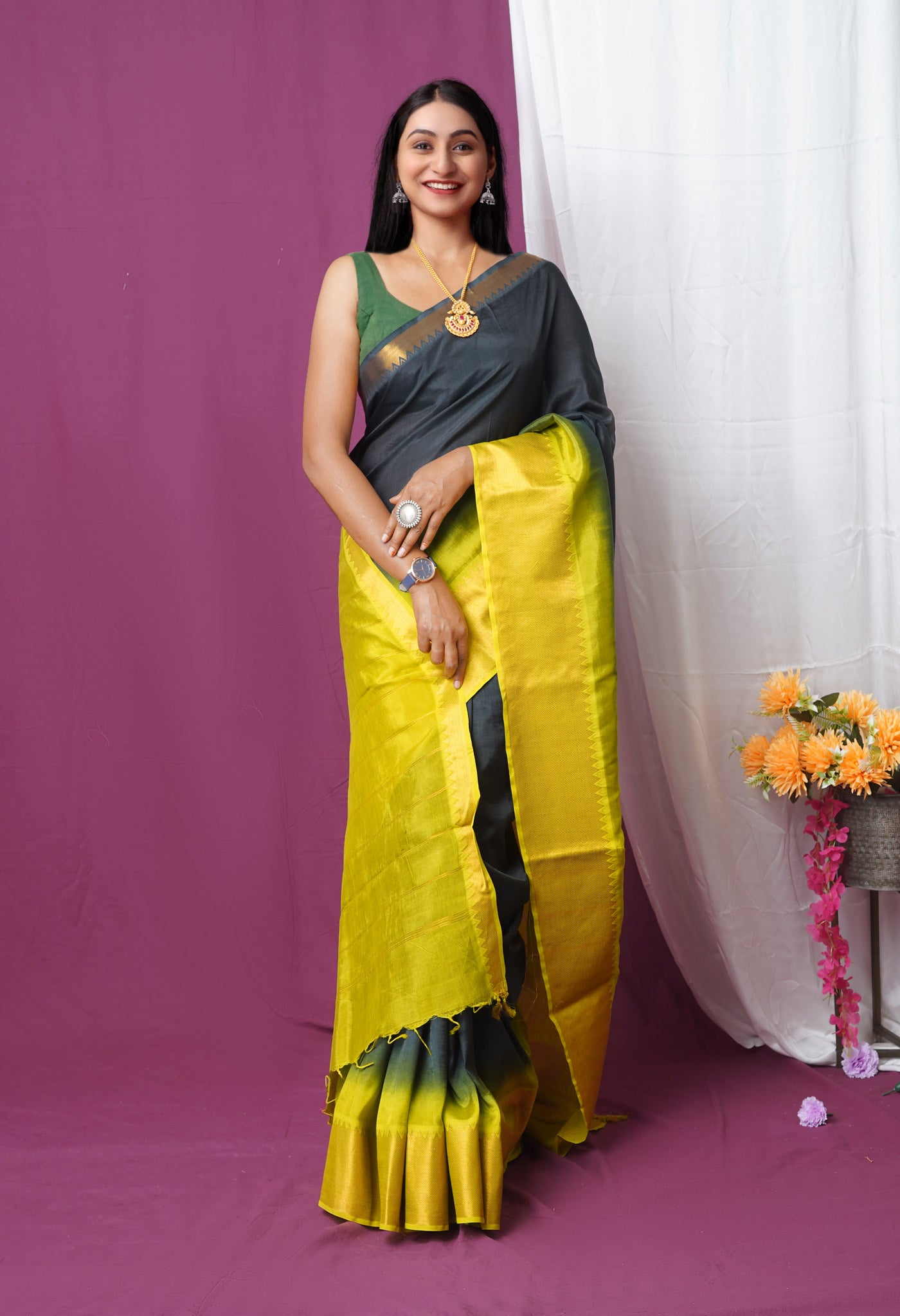 Black  Plain Dyed With Zari Brocade Soft Silk Saree