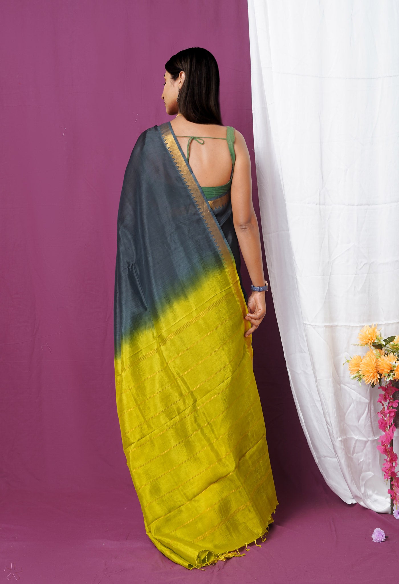 Black  Plain Dyed With Zari Brocade Soft Silk Saree