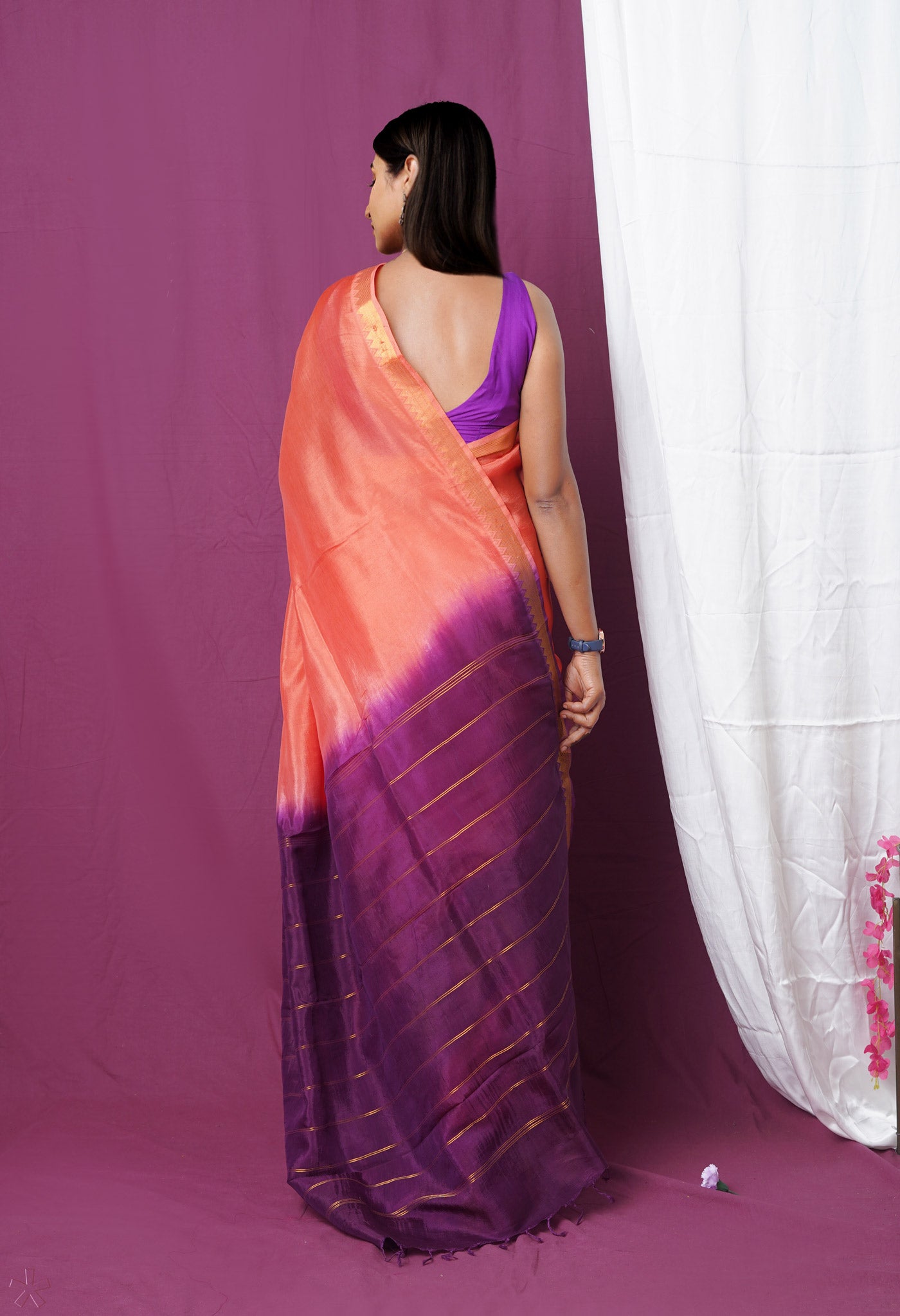 Pink  Plain Dyed With Zari Brocade Soft Silk Saree