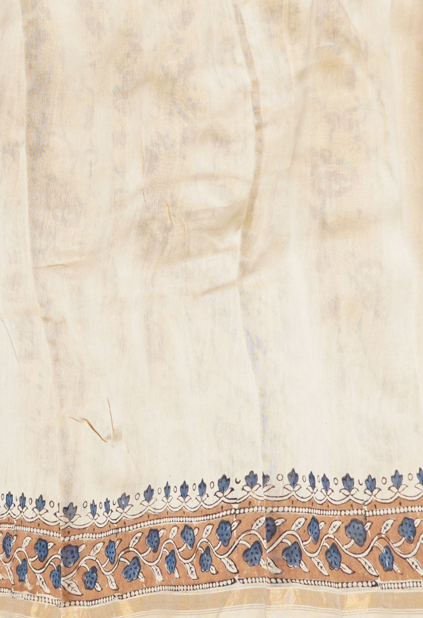 Cream Pure Bagru Kalamkari Printed Chanderi Sico Saree-UNM77472