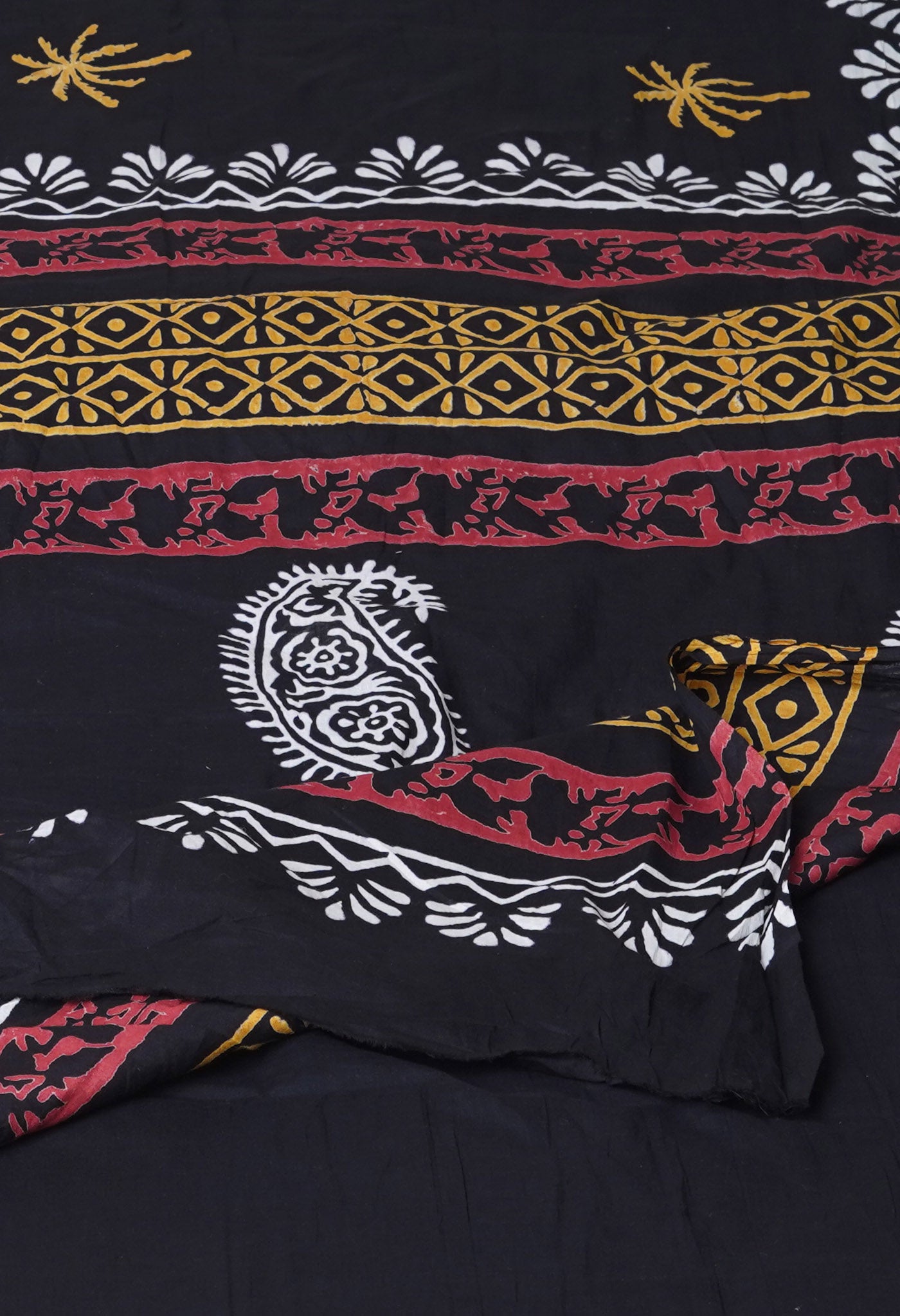 Black Pure Hand Block Printed Soft Cotton Saree